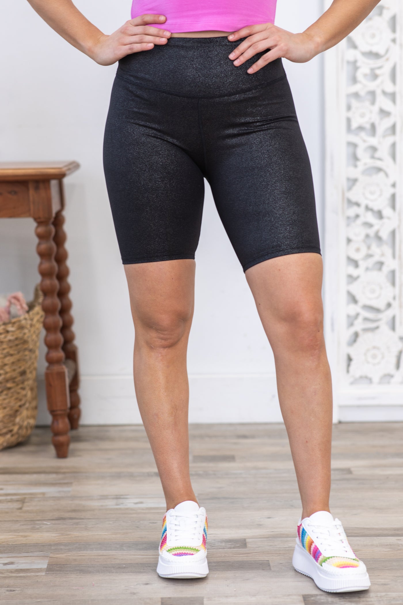 Black Glitter Athletic Biker Shorts