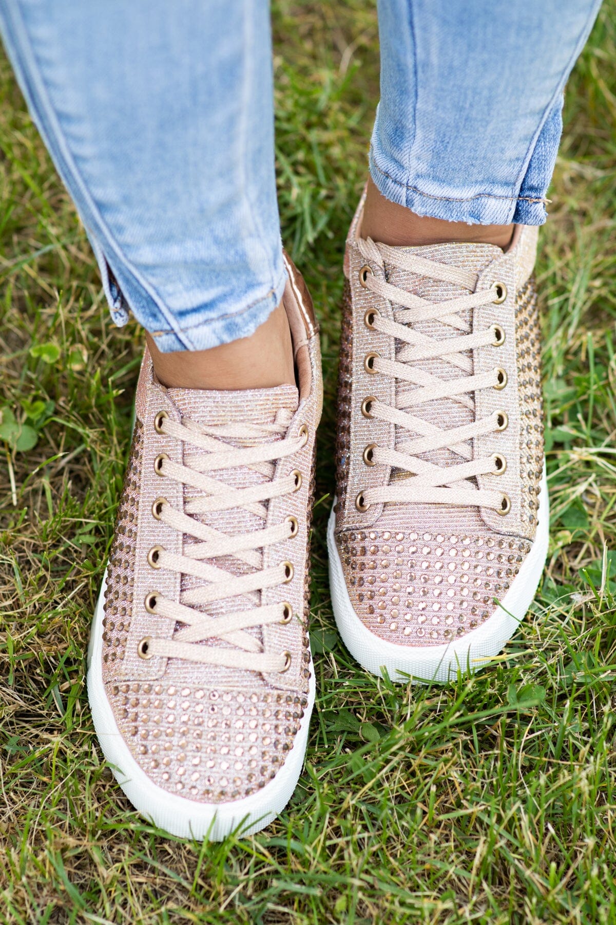 Rose Gold Studded Platform Sneakers - Filly Flair