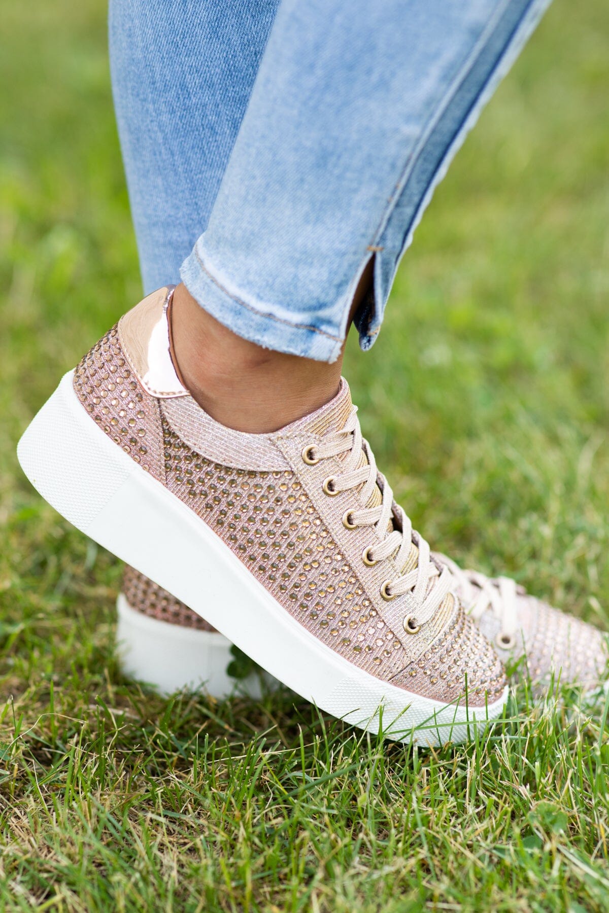 Rose Gold Studded Platform Sneakers - Filly Flair