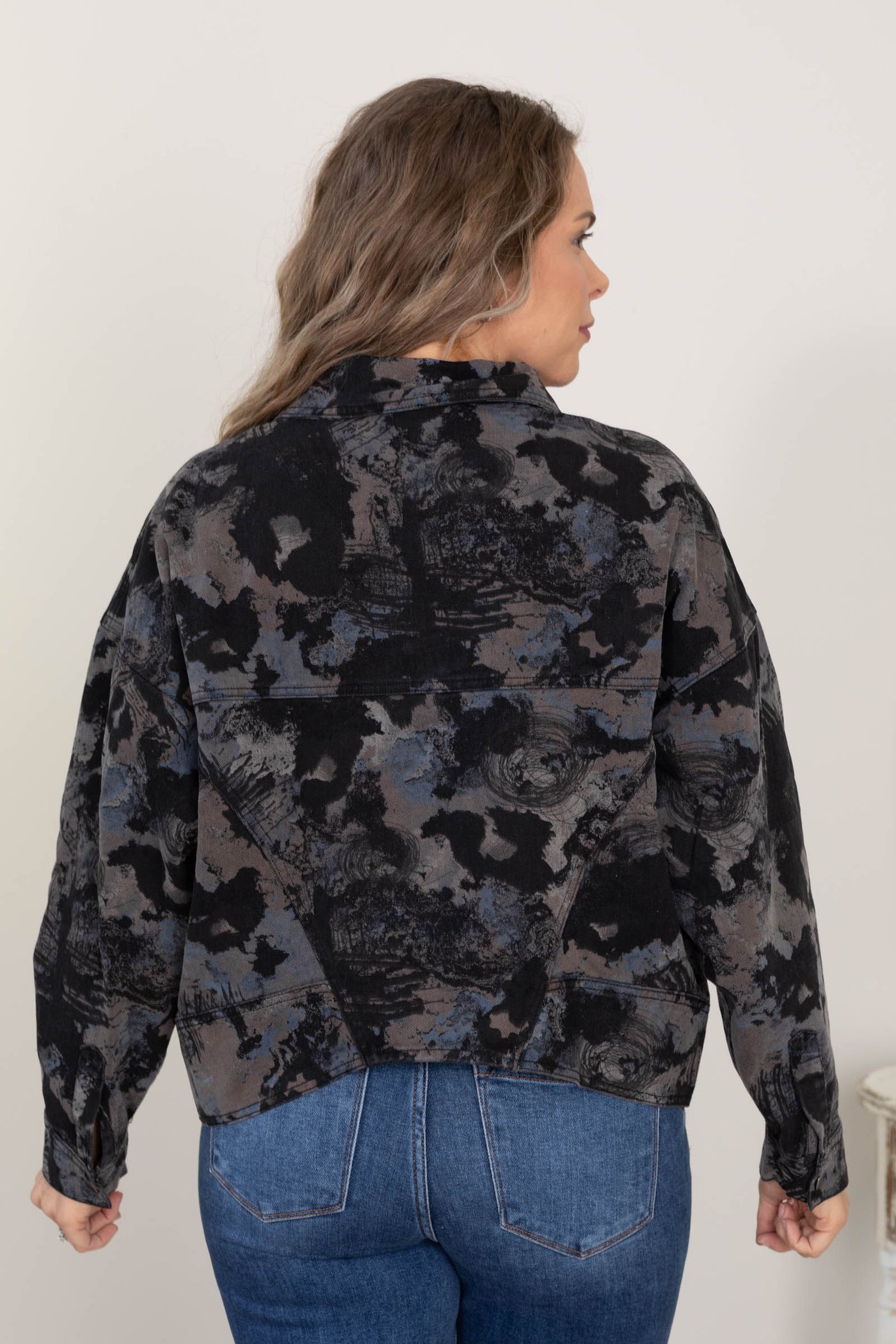 Black Multicolor Print Denim Jacket