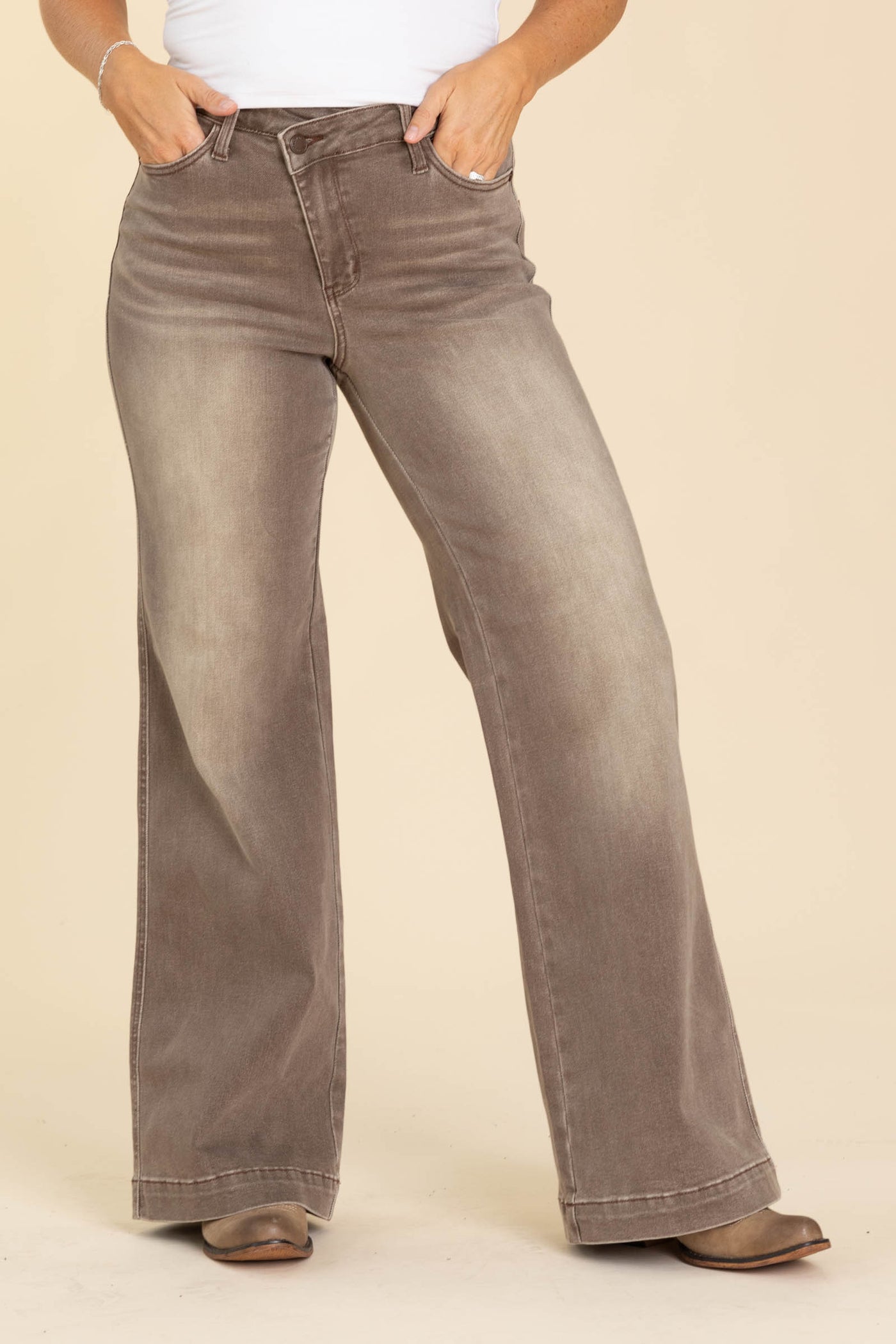 Judy Blue Mocha Dyed Wide Leg Criss Cross Jean