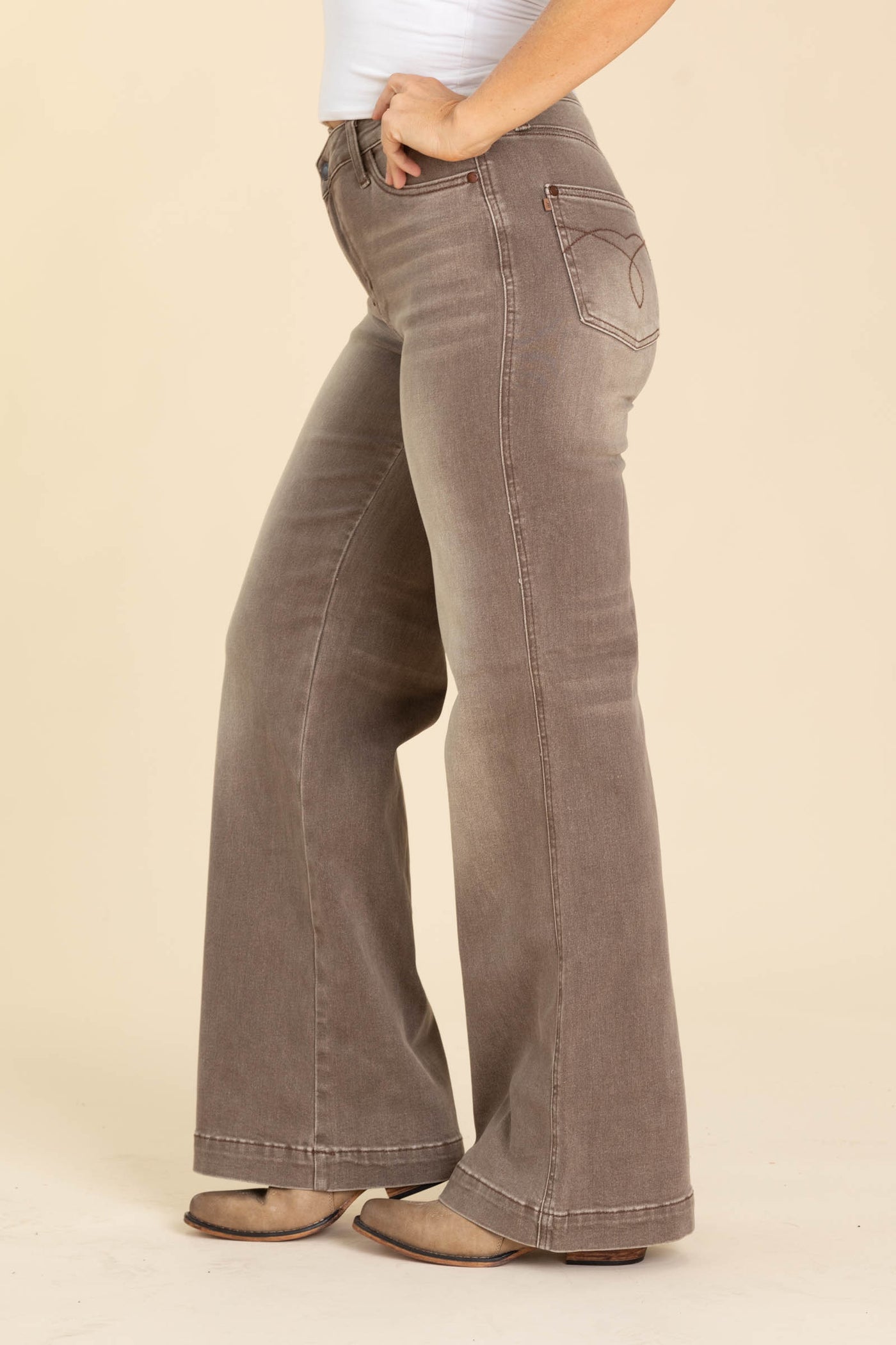 Judy Blue Mocha Dyed Wide Leg Criss Cross Jean