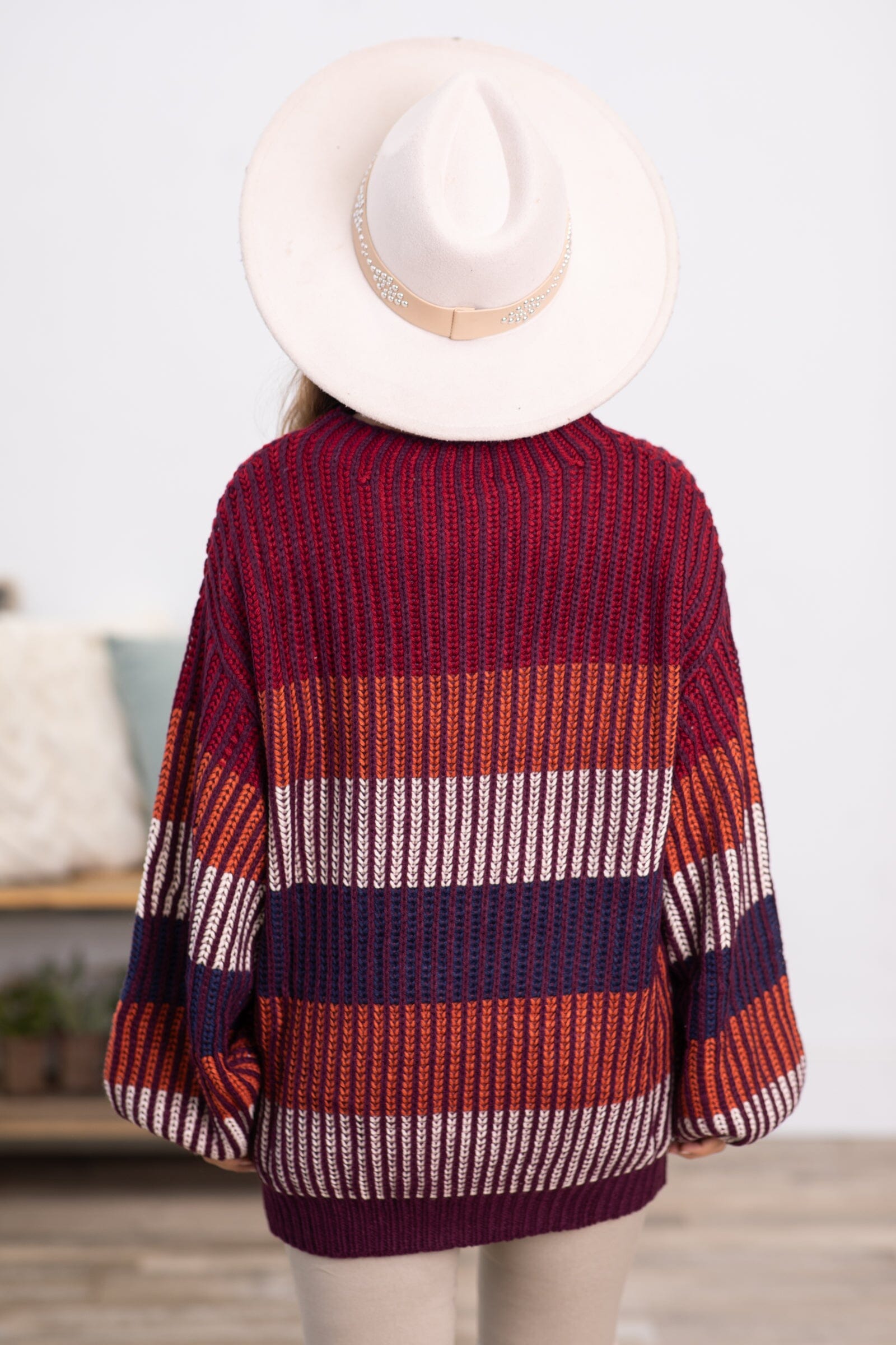 Eggplant Multicolor Ribbed Stripe Sweater - Filly Flair