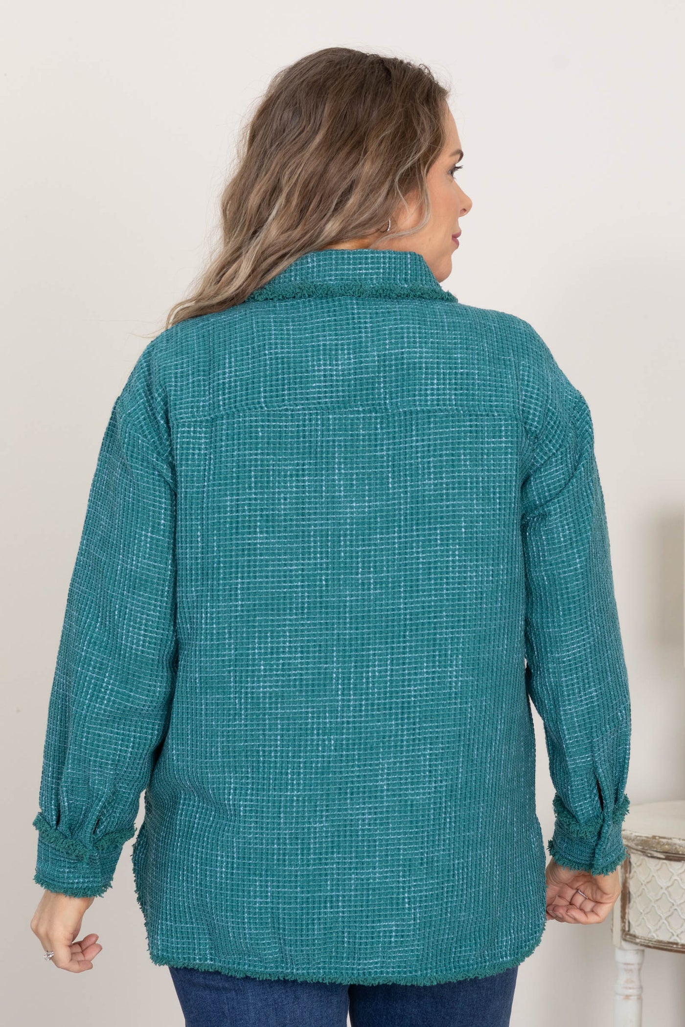 Teal Textured Button Down Shacket