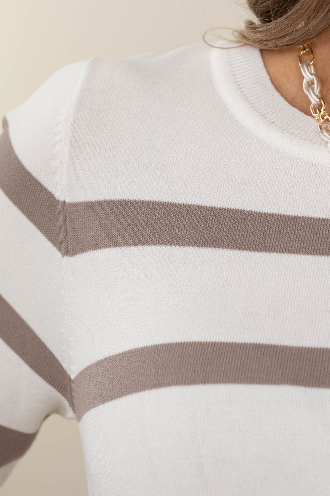 Light Taupe Bold Stripe Elastic Waist Dress