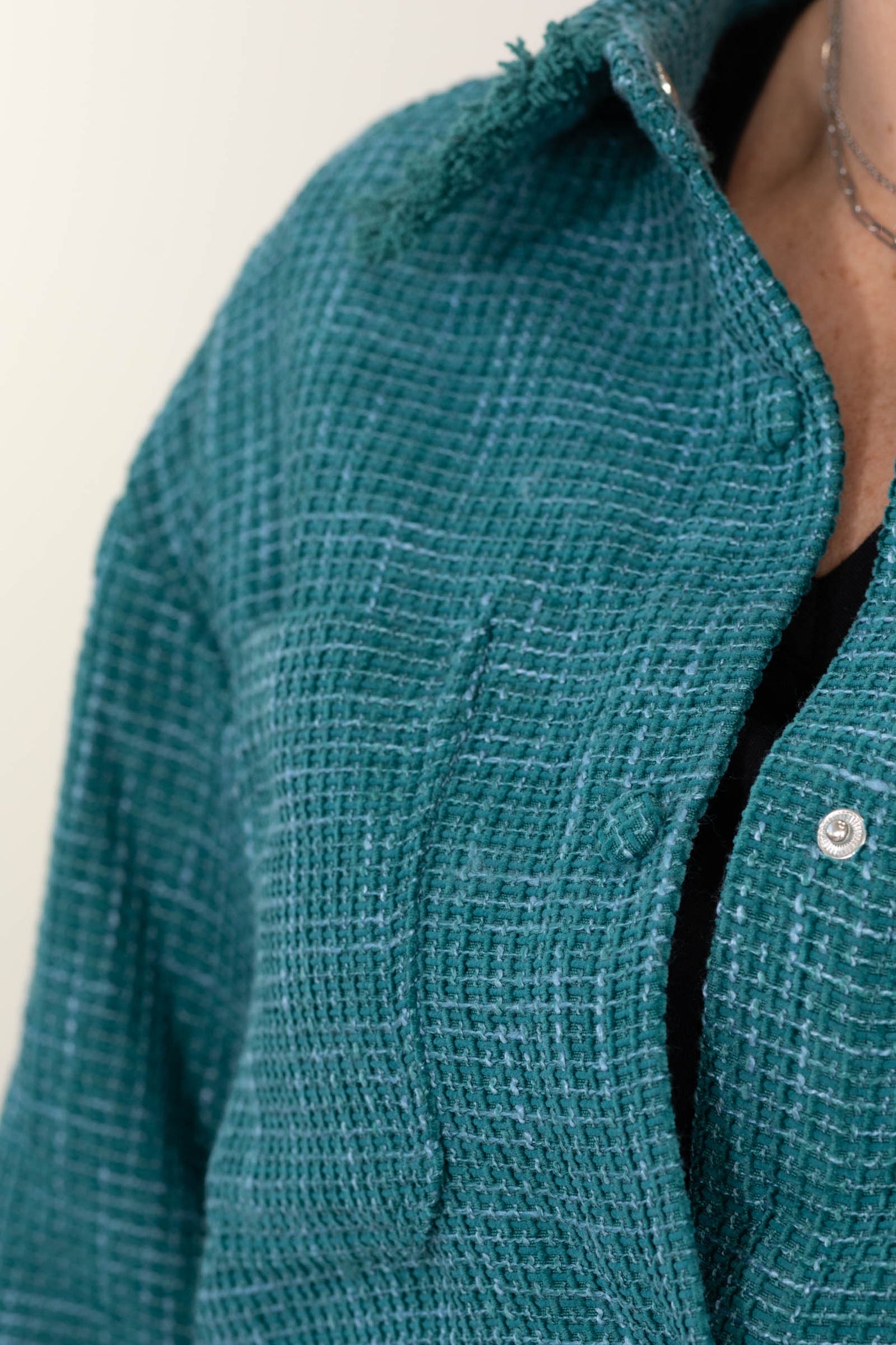 Teal Textured Button Down Shacket