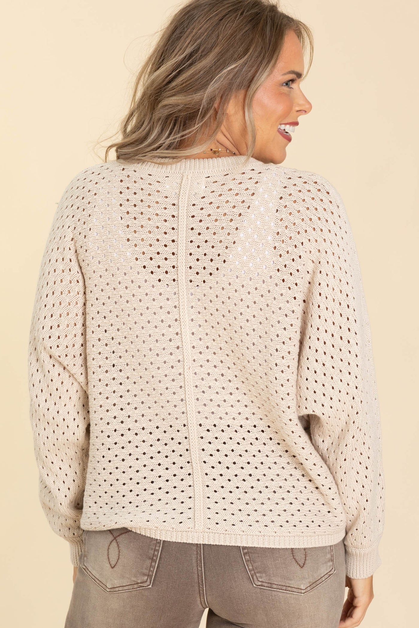 Oatmeal Textured Cotton Pullover Sweater