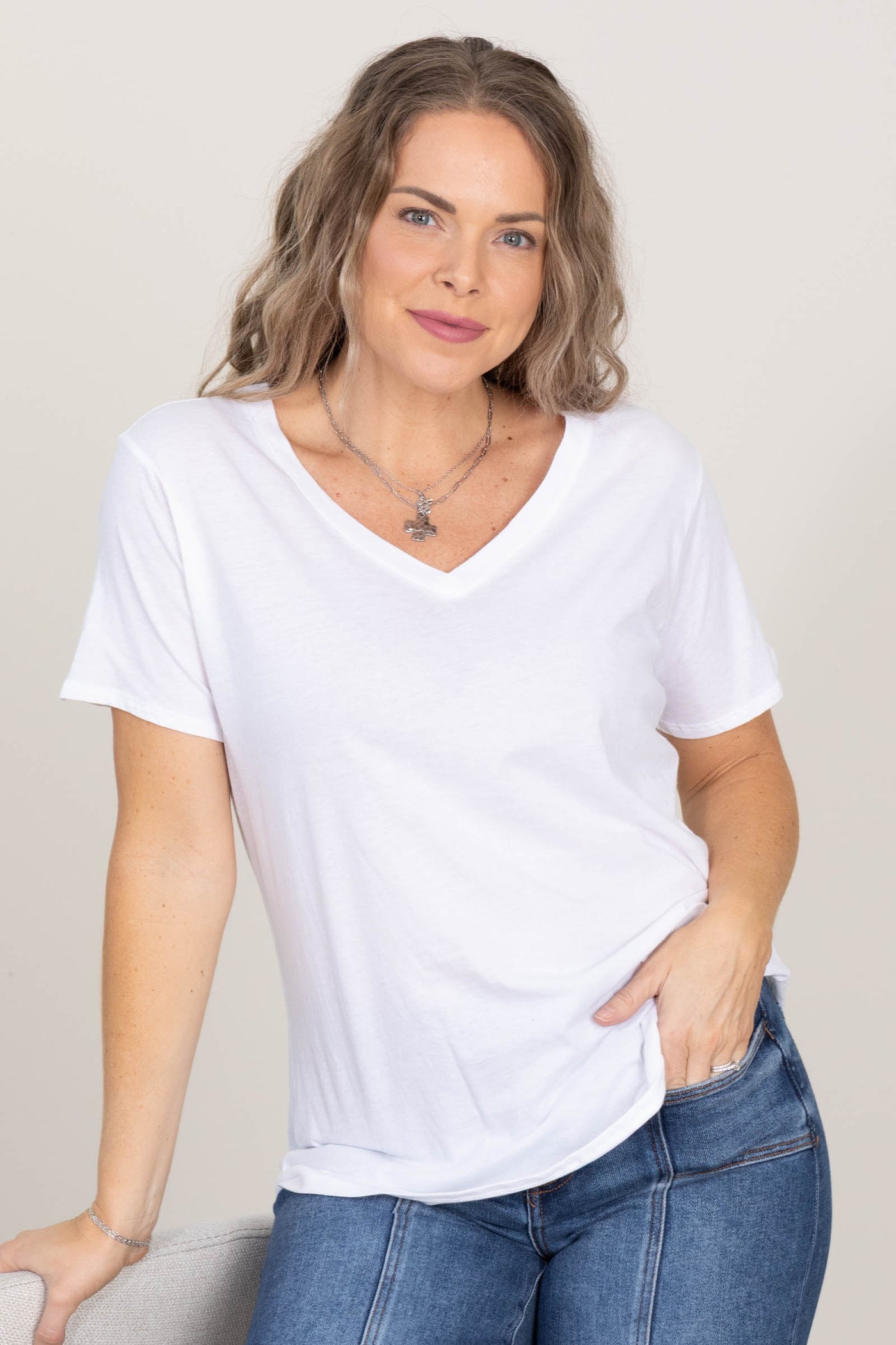 Boyfriend Fit V-Neck Short Sleeve Tee