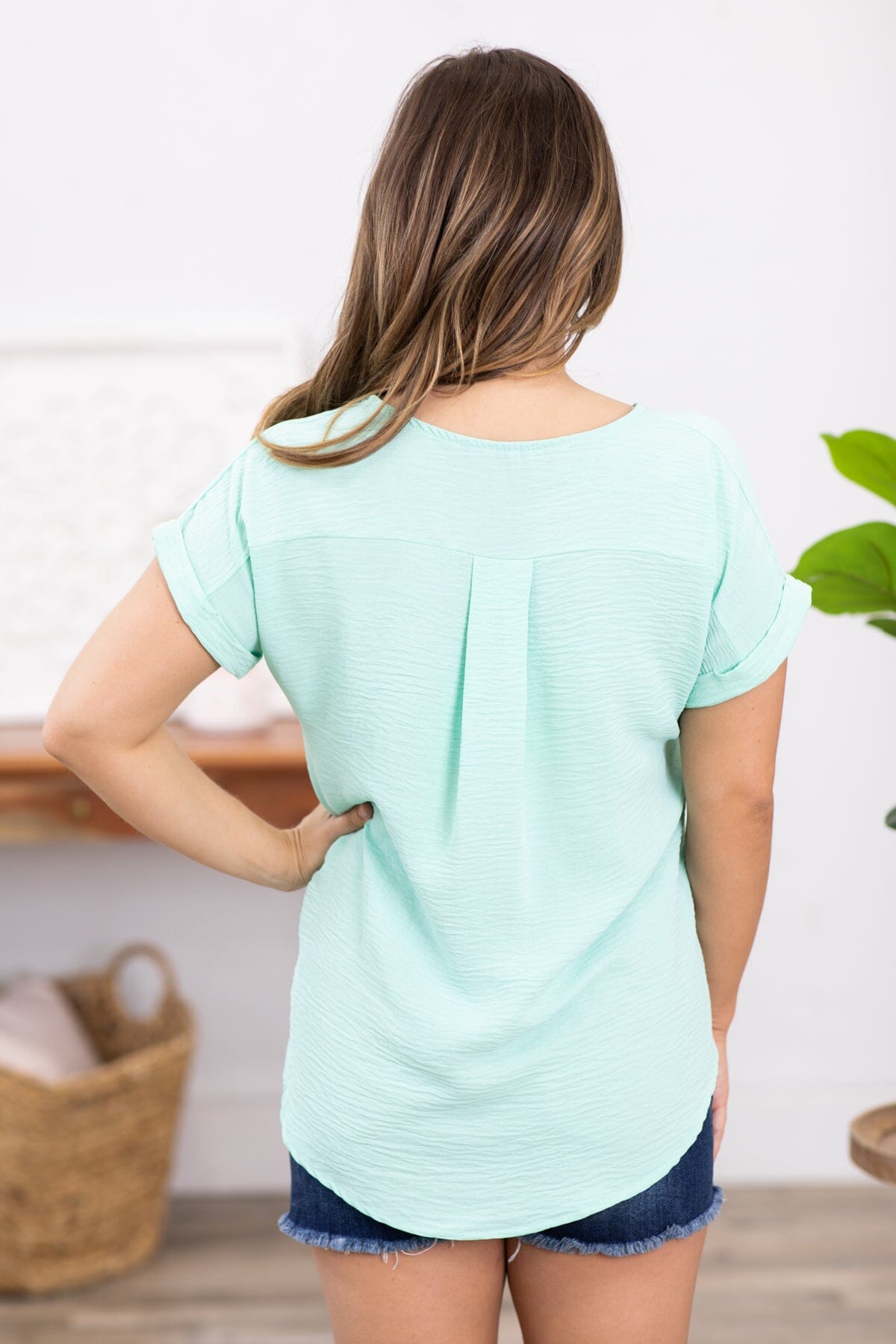 Mint Short Sleeve V-Neck Top - Filly Flair