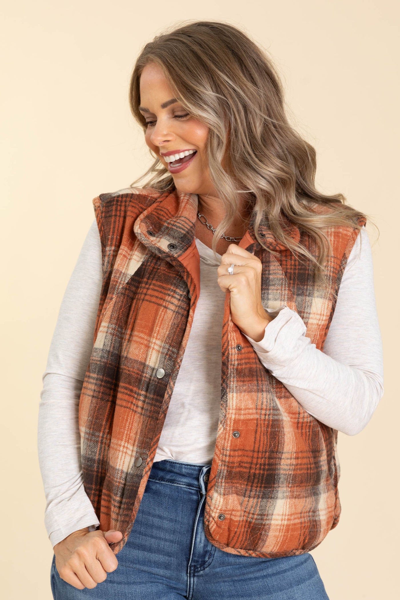 Plaid Button Down Quilted Puffer Vests