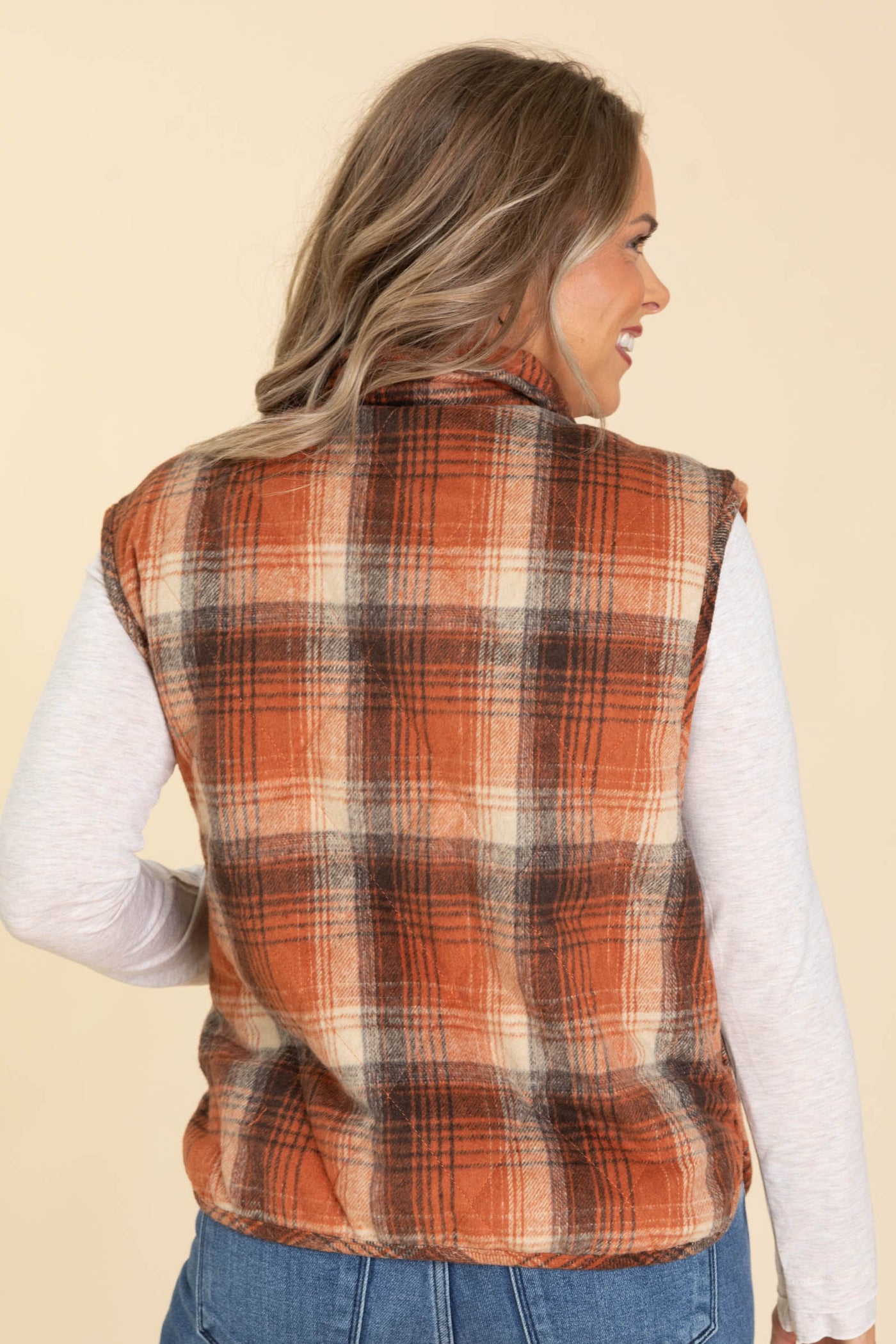 Plaid Button Down Quilted Puffer Vests