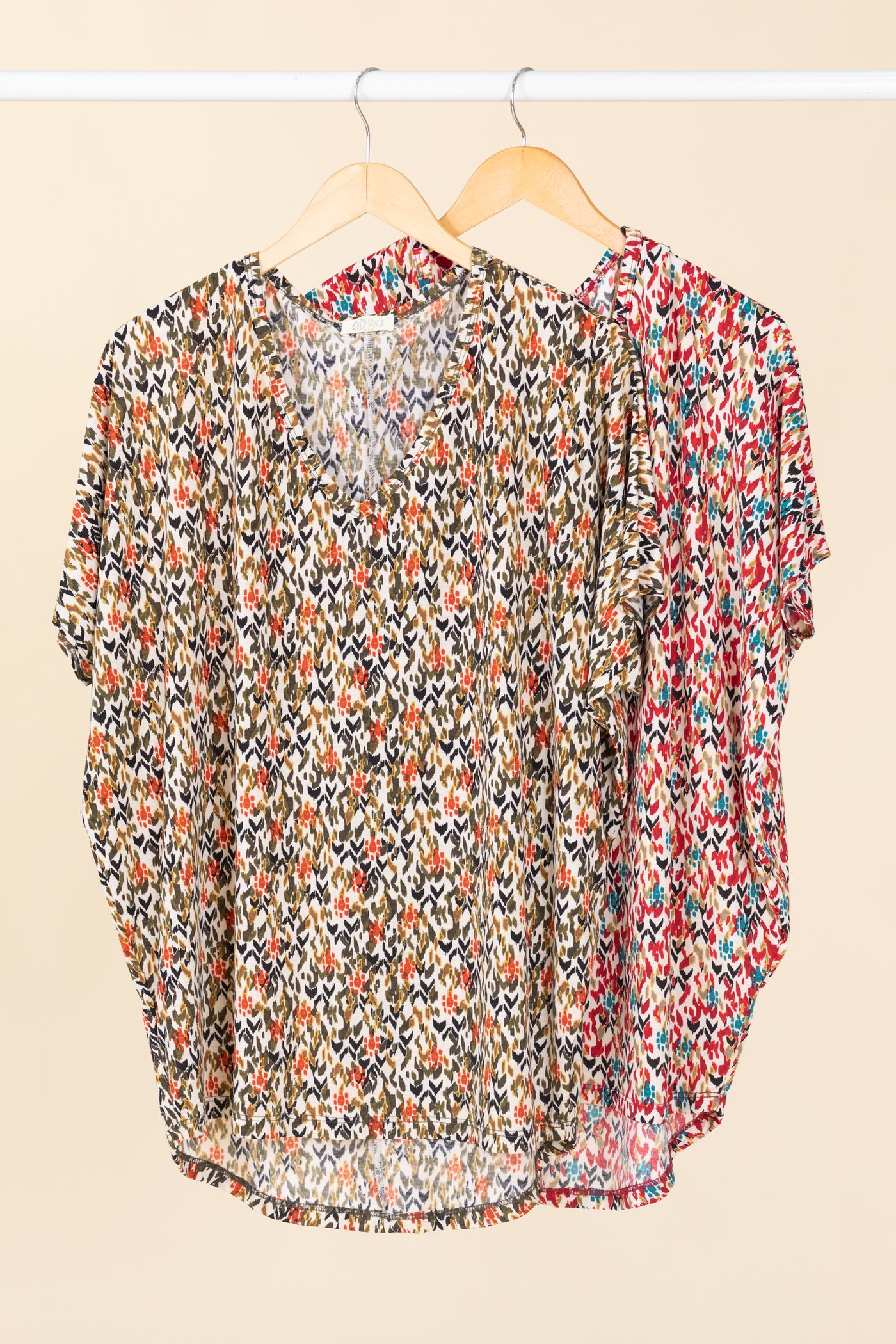 Printed Dolman Short Sleeve Wrinkle Free Top