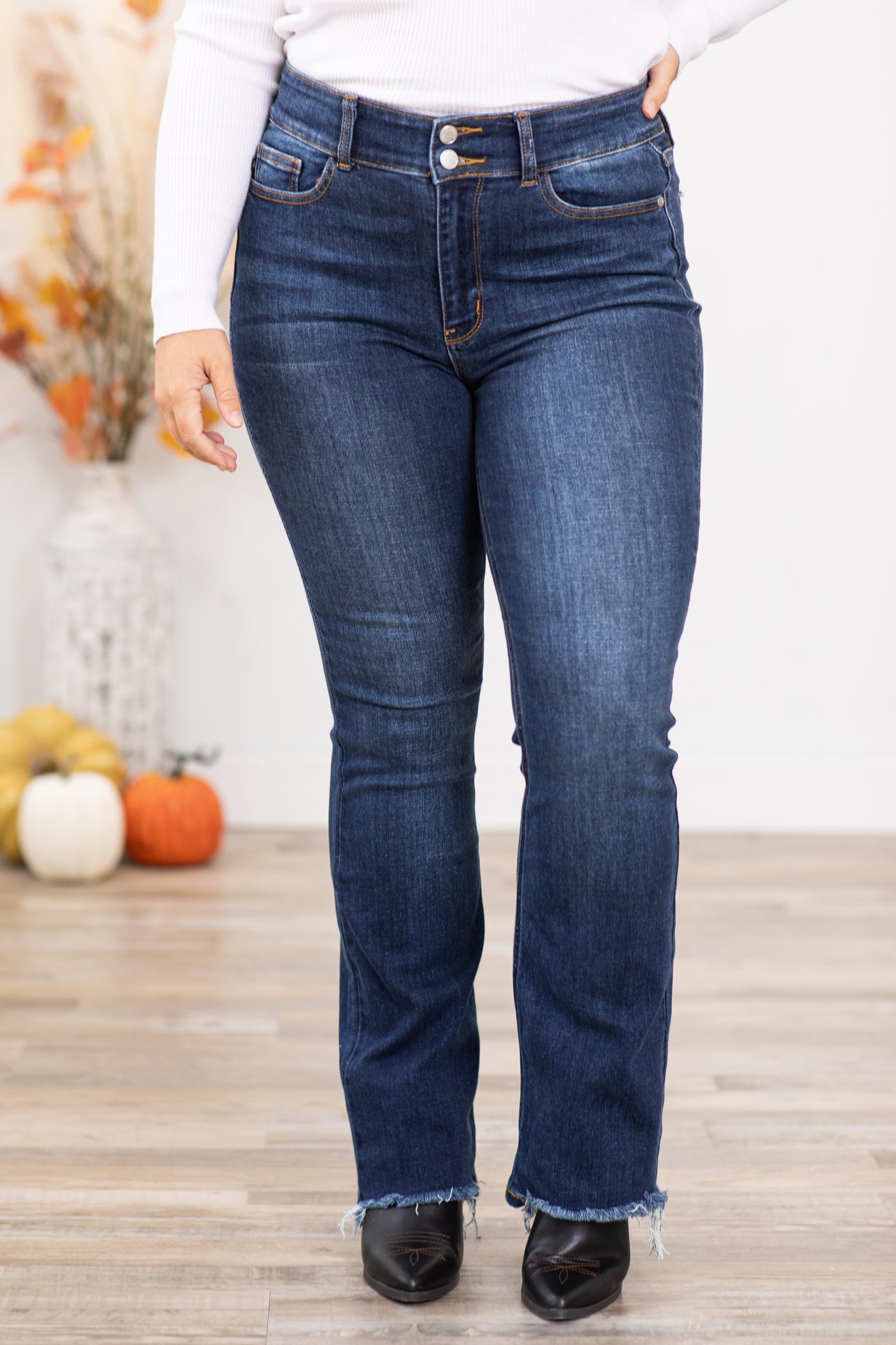Judy Blue Vintage Wash Fray Hem Bootcut Jeans · Filly Flair