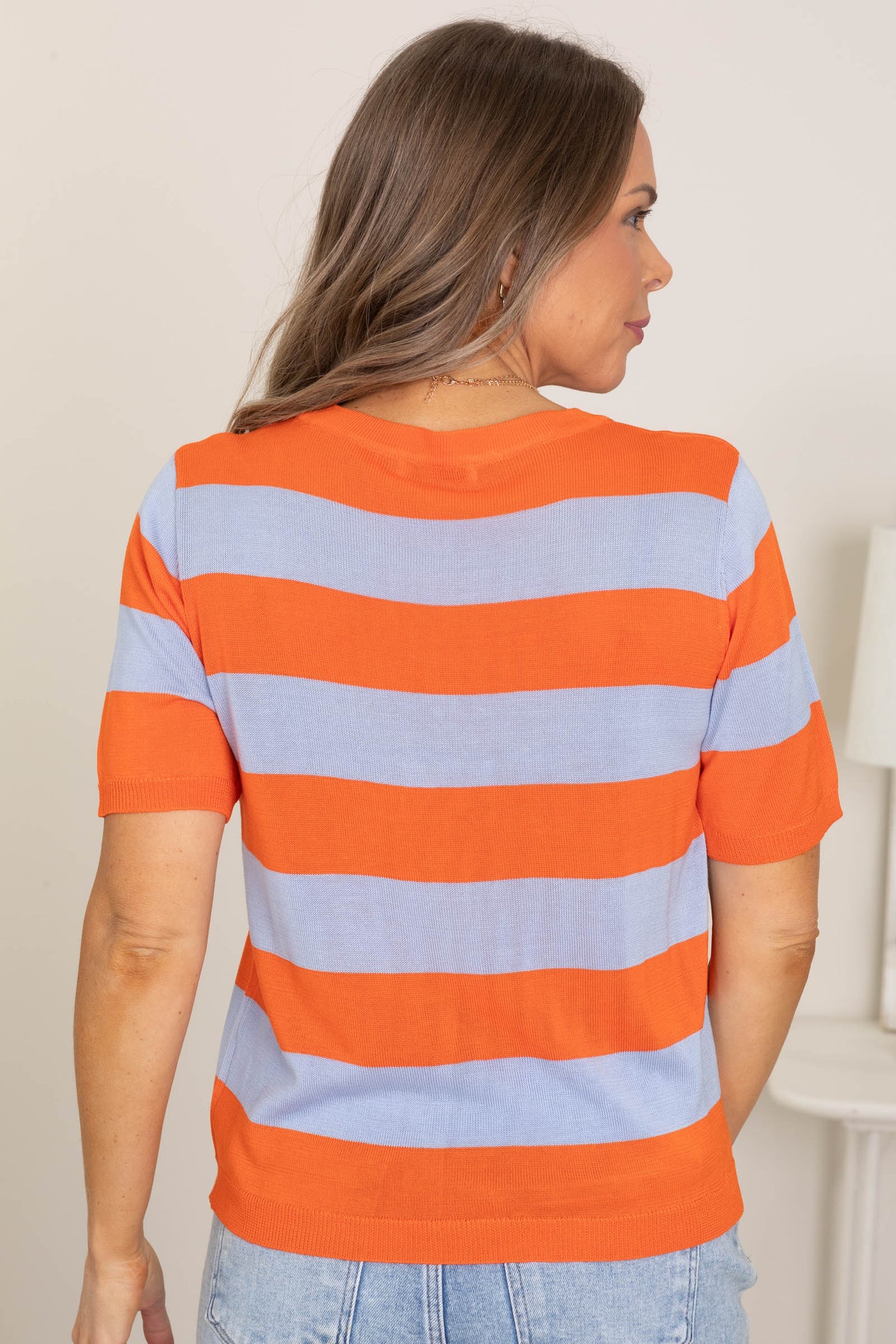 Rugby Striped Short Sleeve Sweater Top
