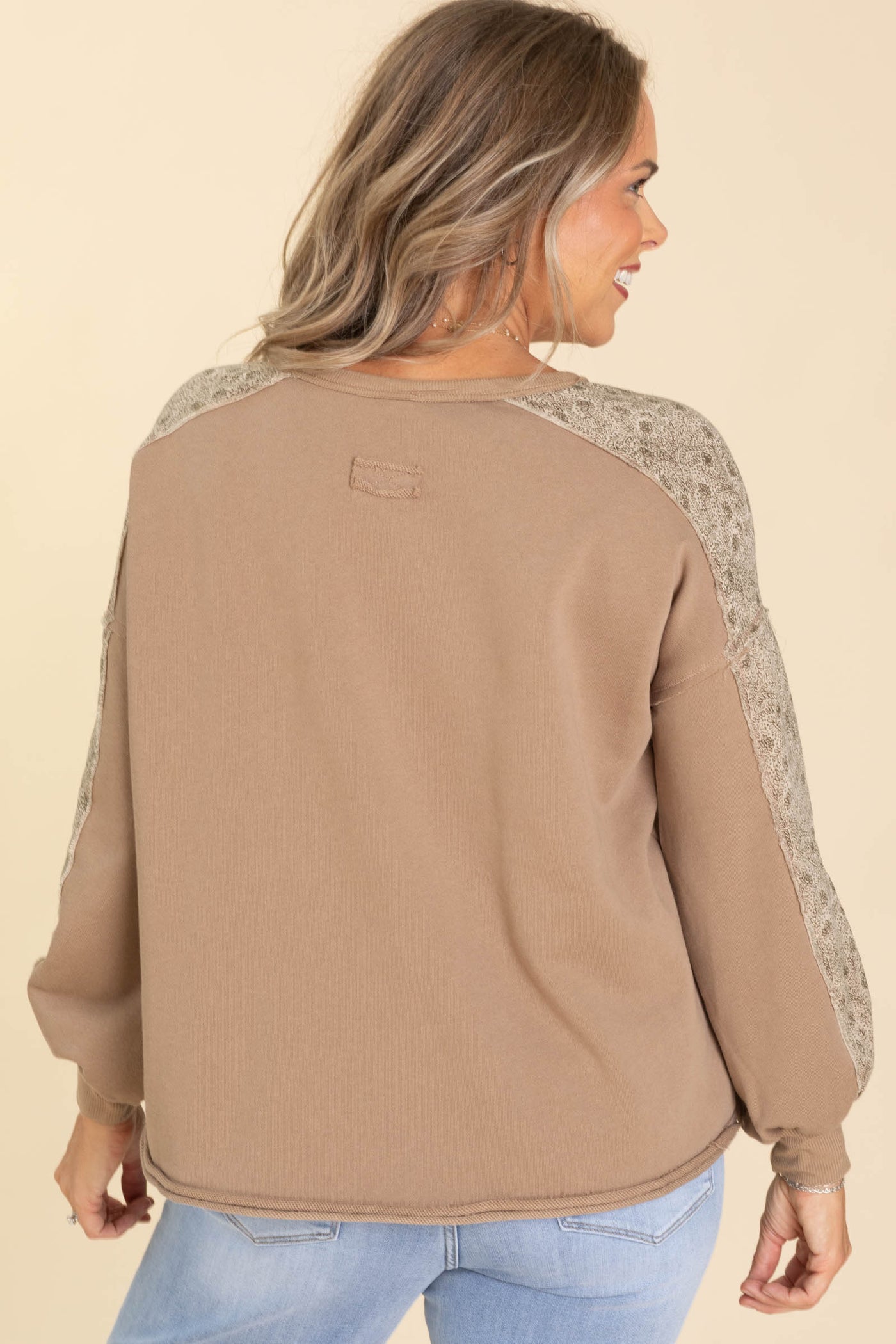 Taupe Ditsy Contrast Stripe Knit Top