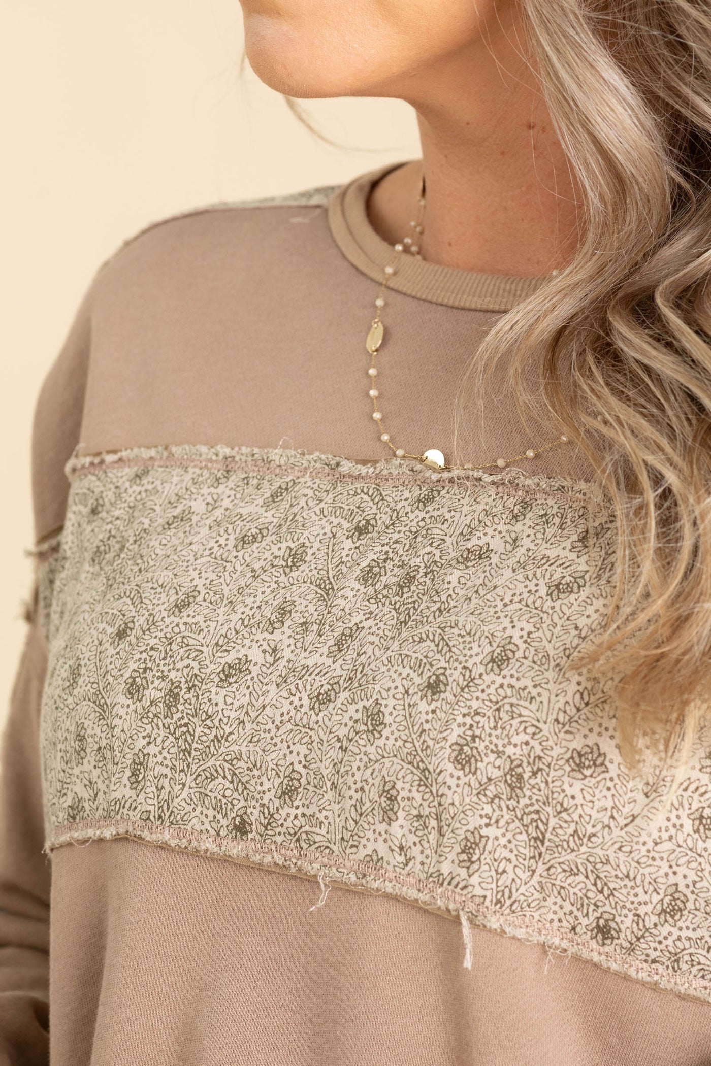 Taupe Ditsy Contrast Stripe Knit Top