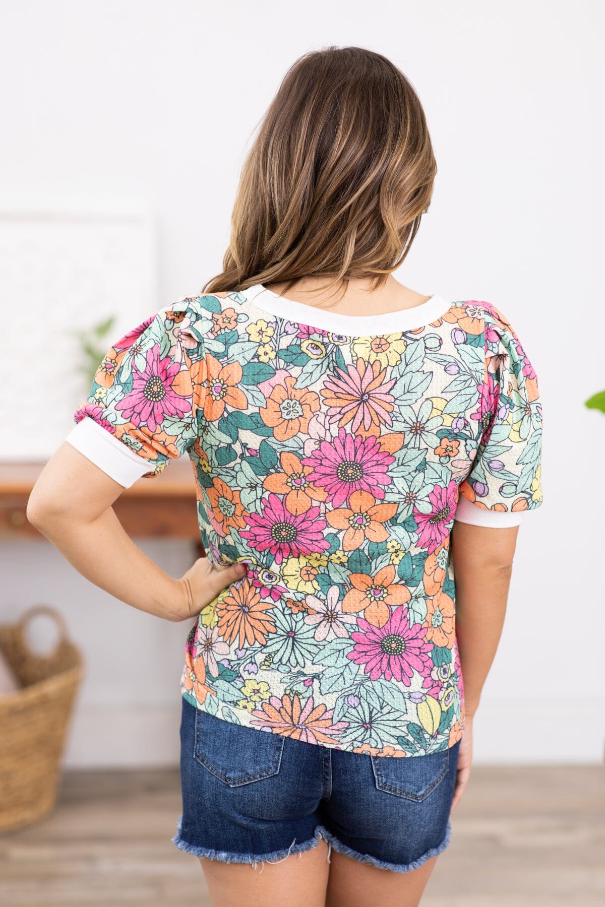 Hot Pink and Orange Multicolor Floral Top - Filly Flair