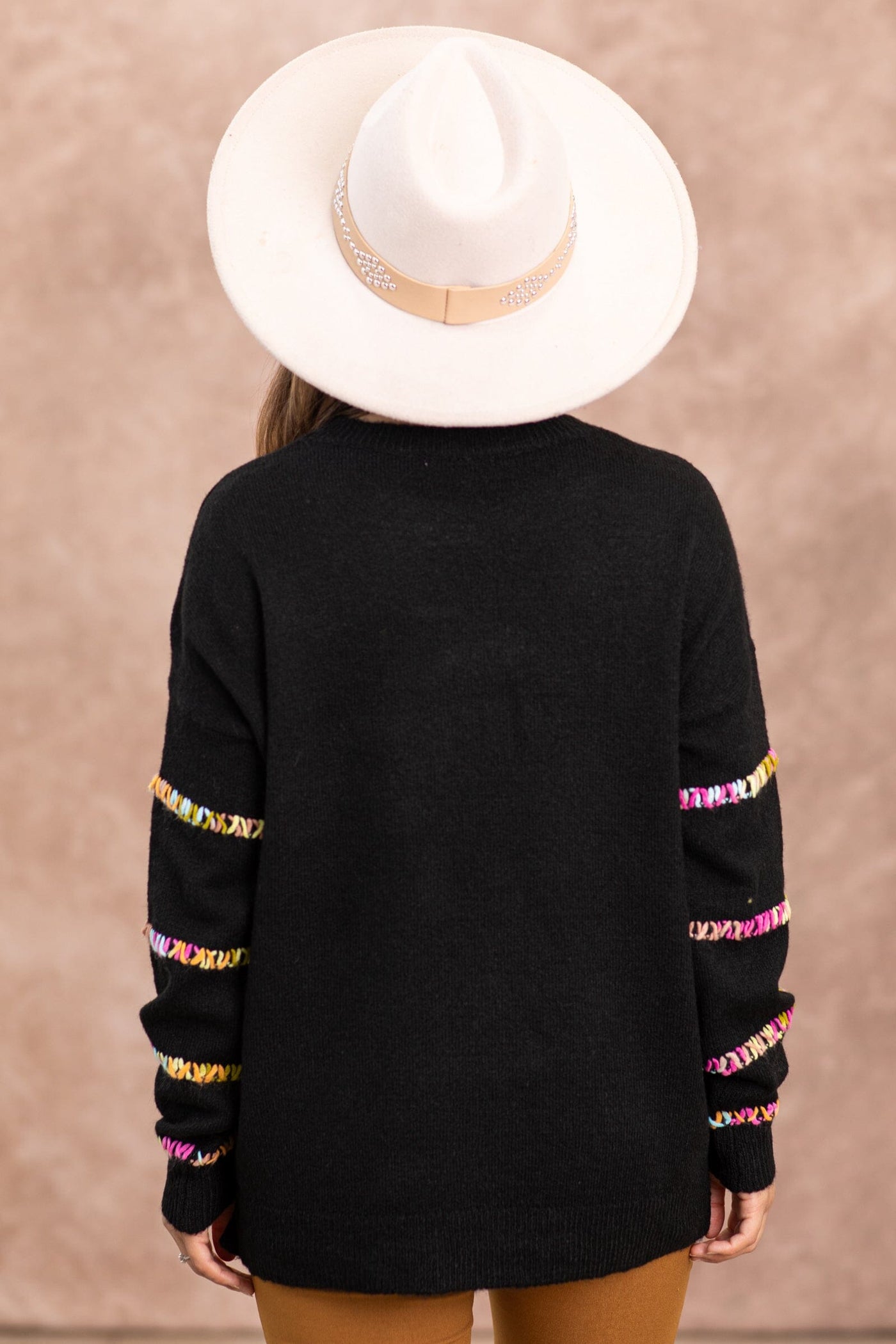 Black Sweater With Multicolor Stitch Detail - Filly Flair