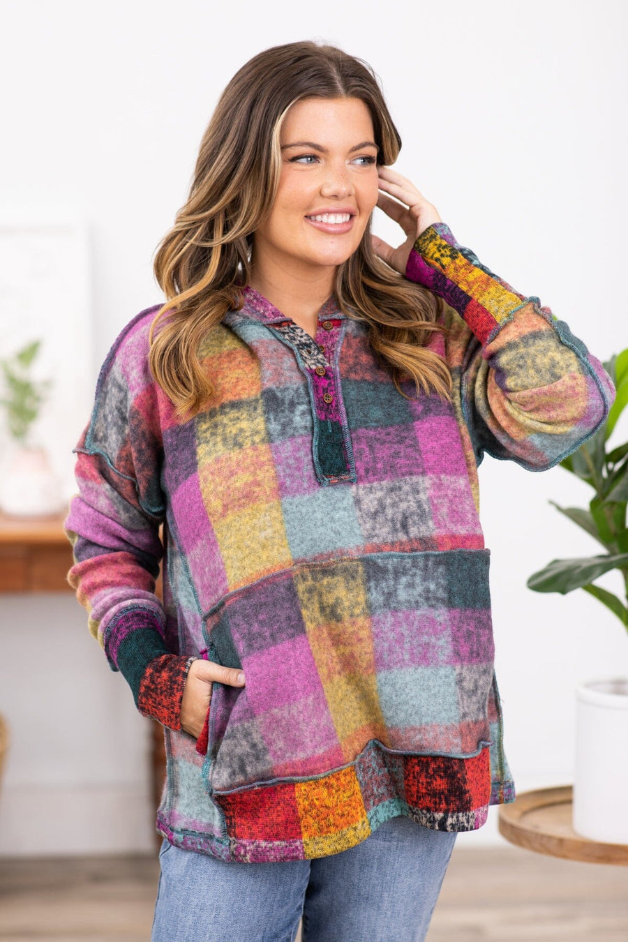 Orchid Multicolor Abstract Plaid Pullover - Filly Flair