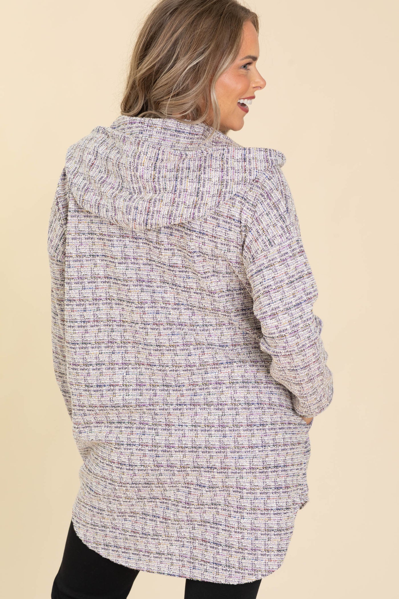 Lavender Boucle Hoodie Button Jacket