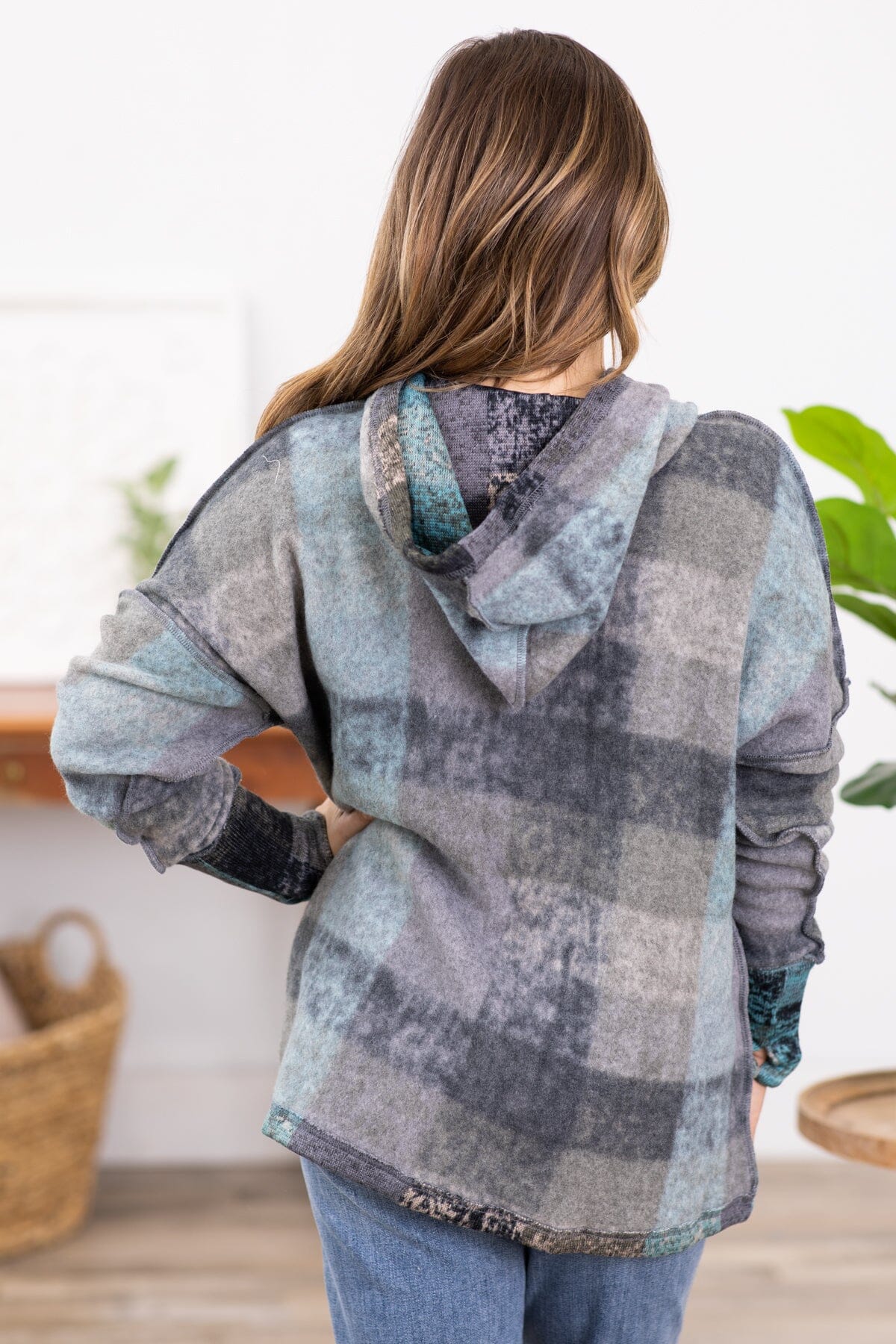 Grey Multicolor Abstract Plaid Pullover - Filly Flair