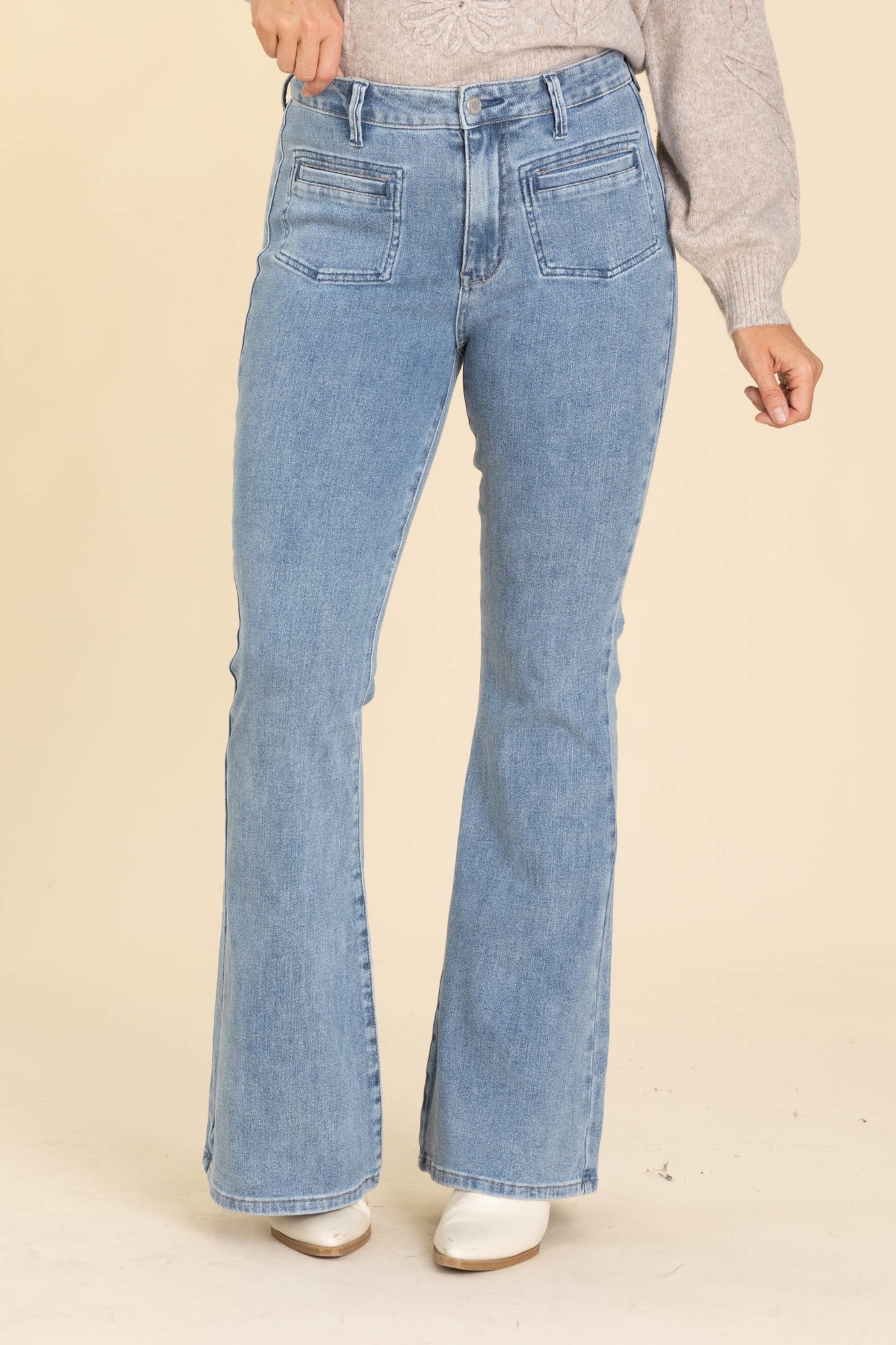 Judy Blue Medium Flare Front Patch Pocket Jean