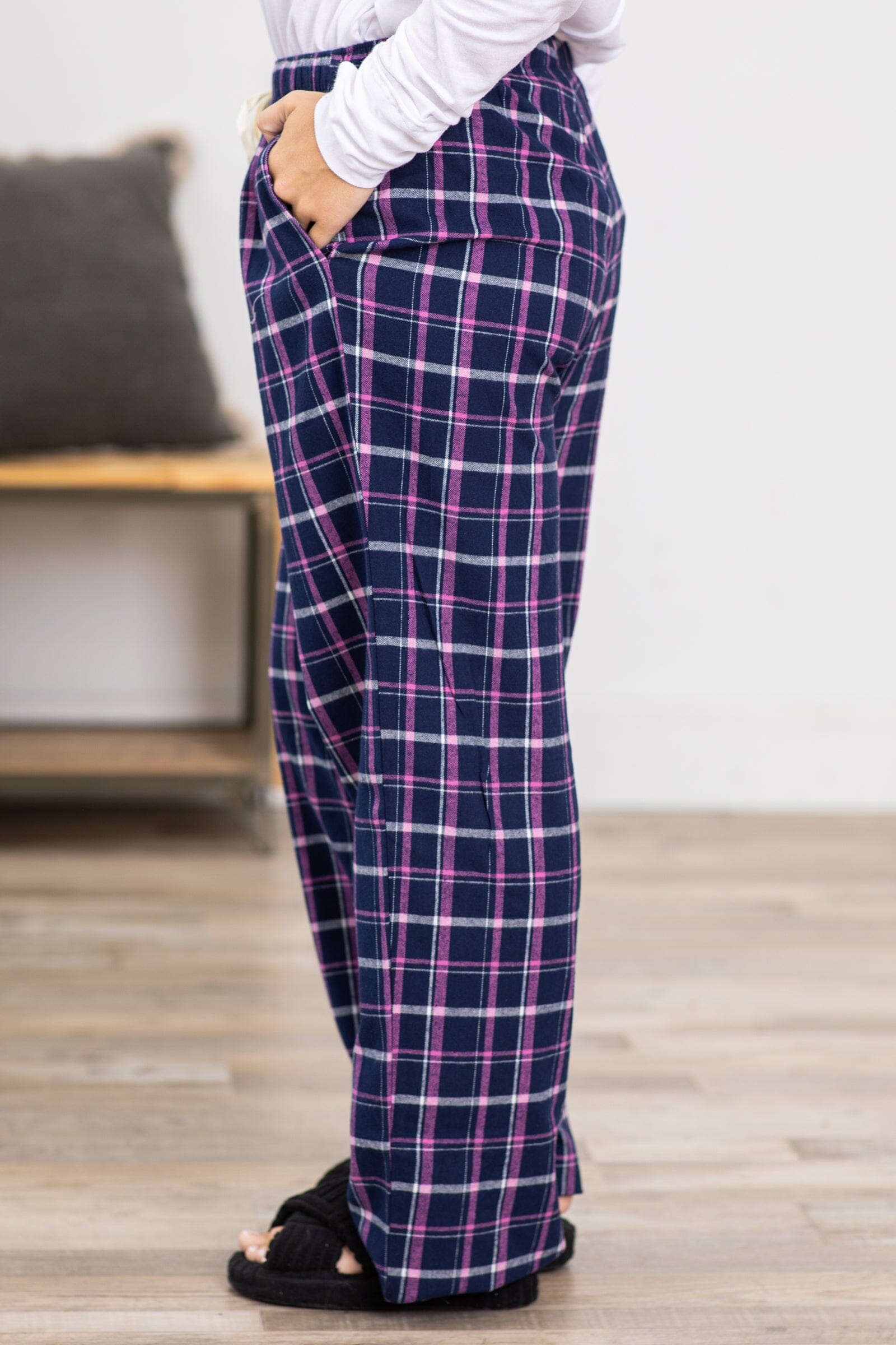Navy and Orchid Plaid Lounge Pants - Filly Flair