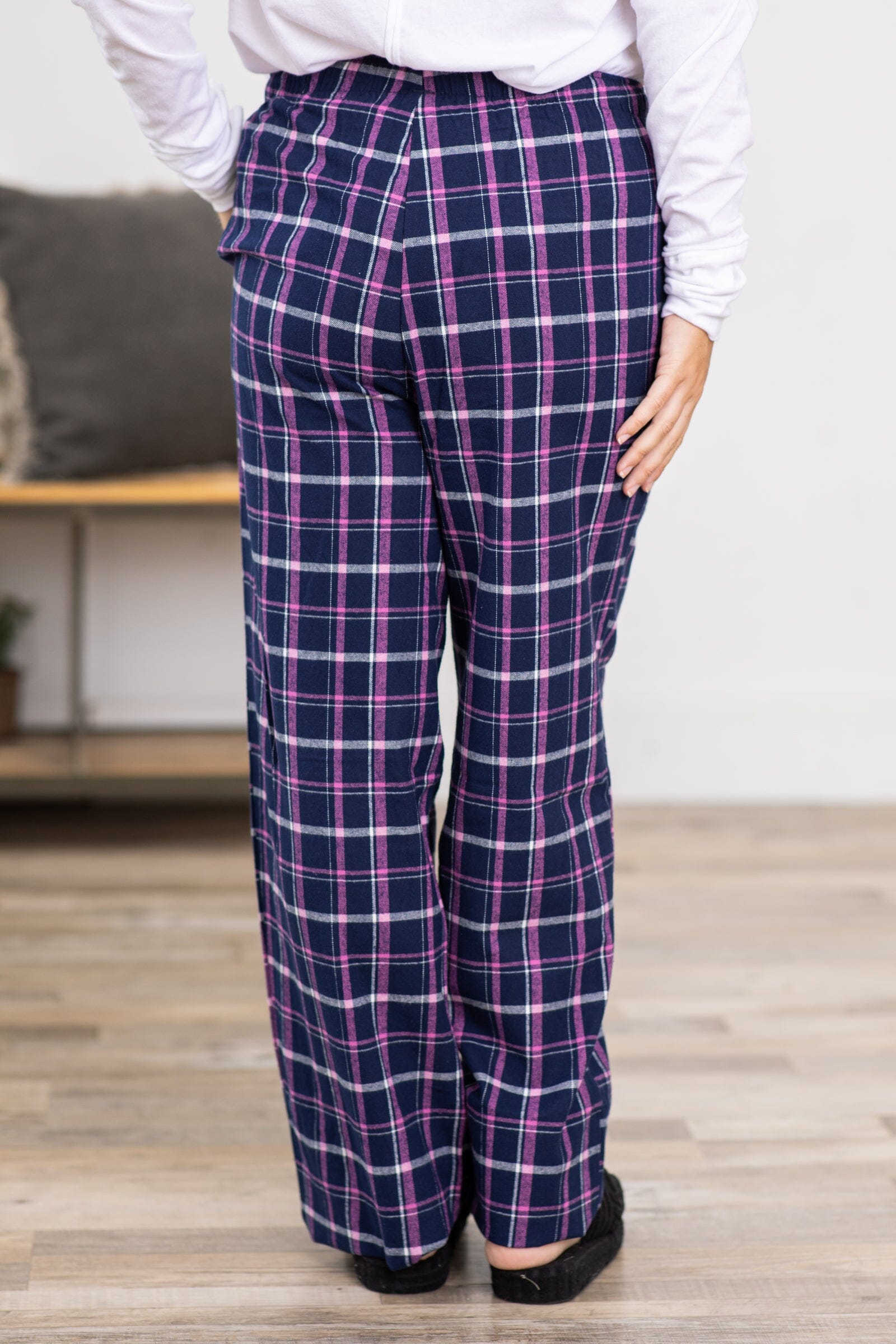 Navy and Orchid Plaid Lounge Pants - Filly Flair