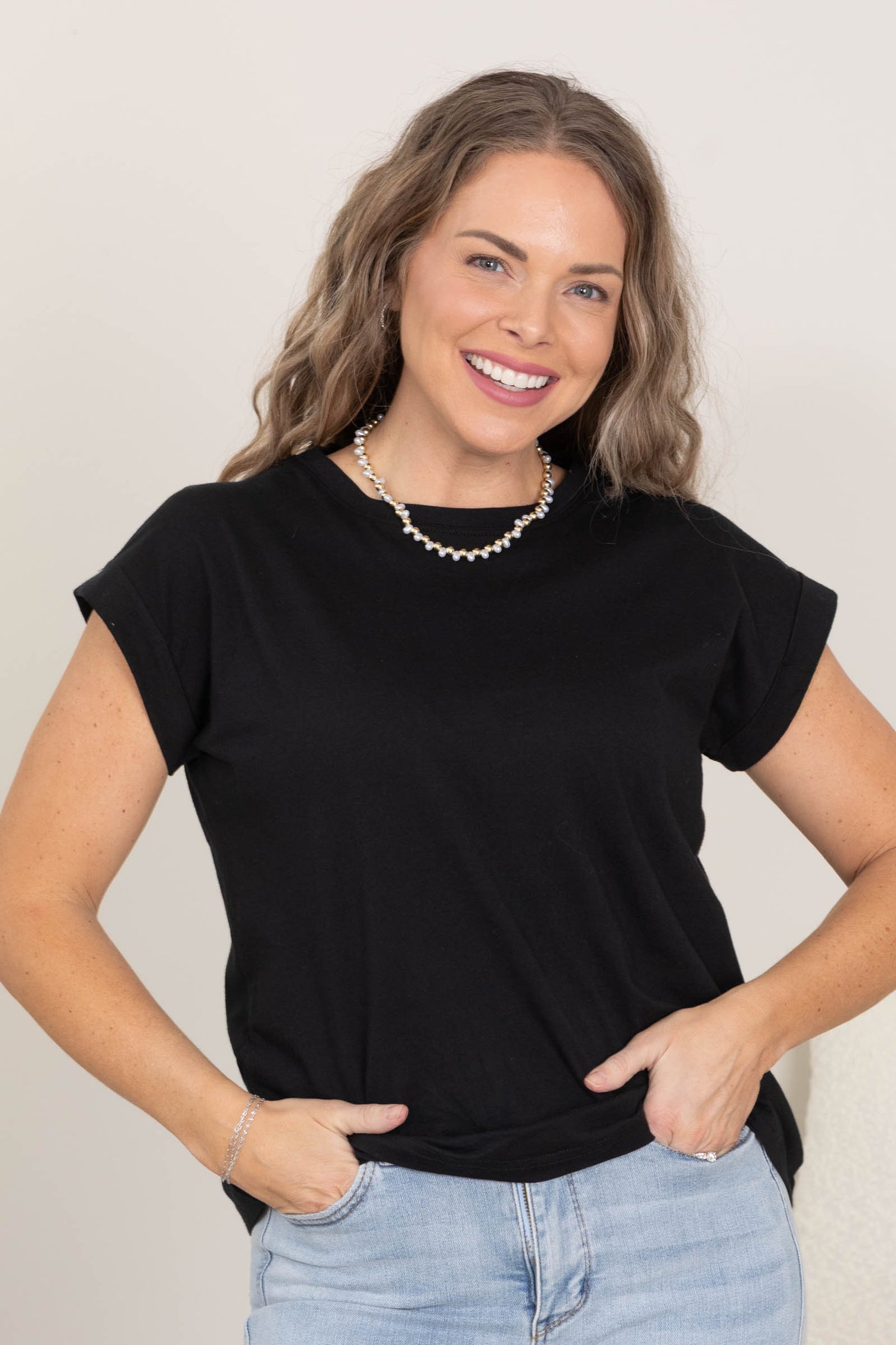 Cuffed Short Sleeve Round Neck Tee