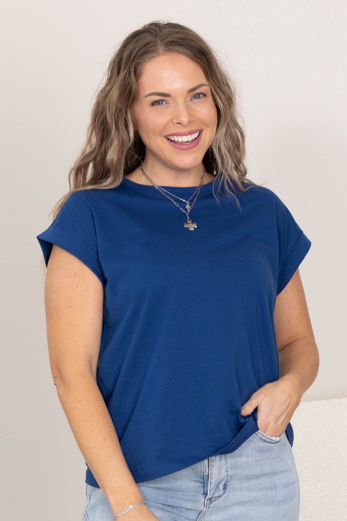 Cuffed Short Sleeve Round Neck Tee