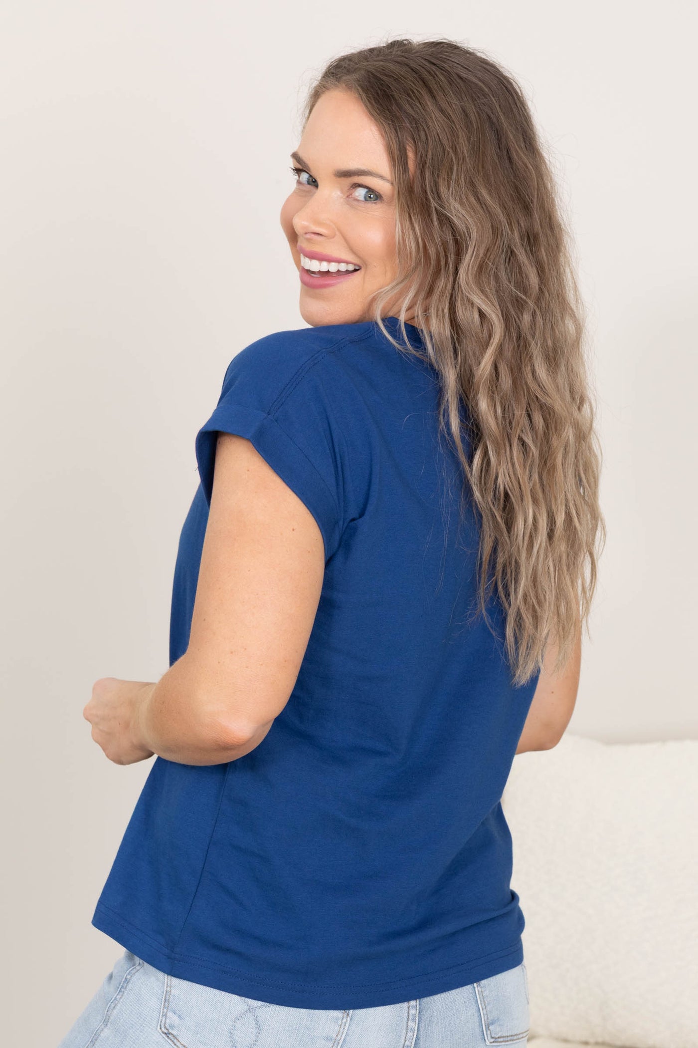 Cuffed Short Sleeve Round Neck Tee