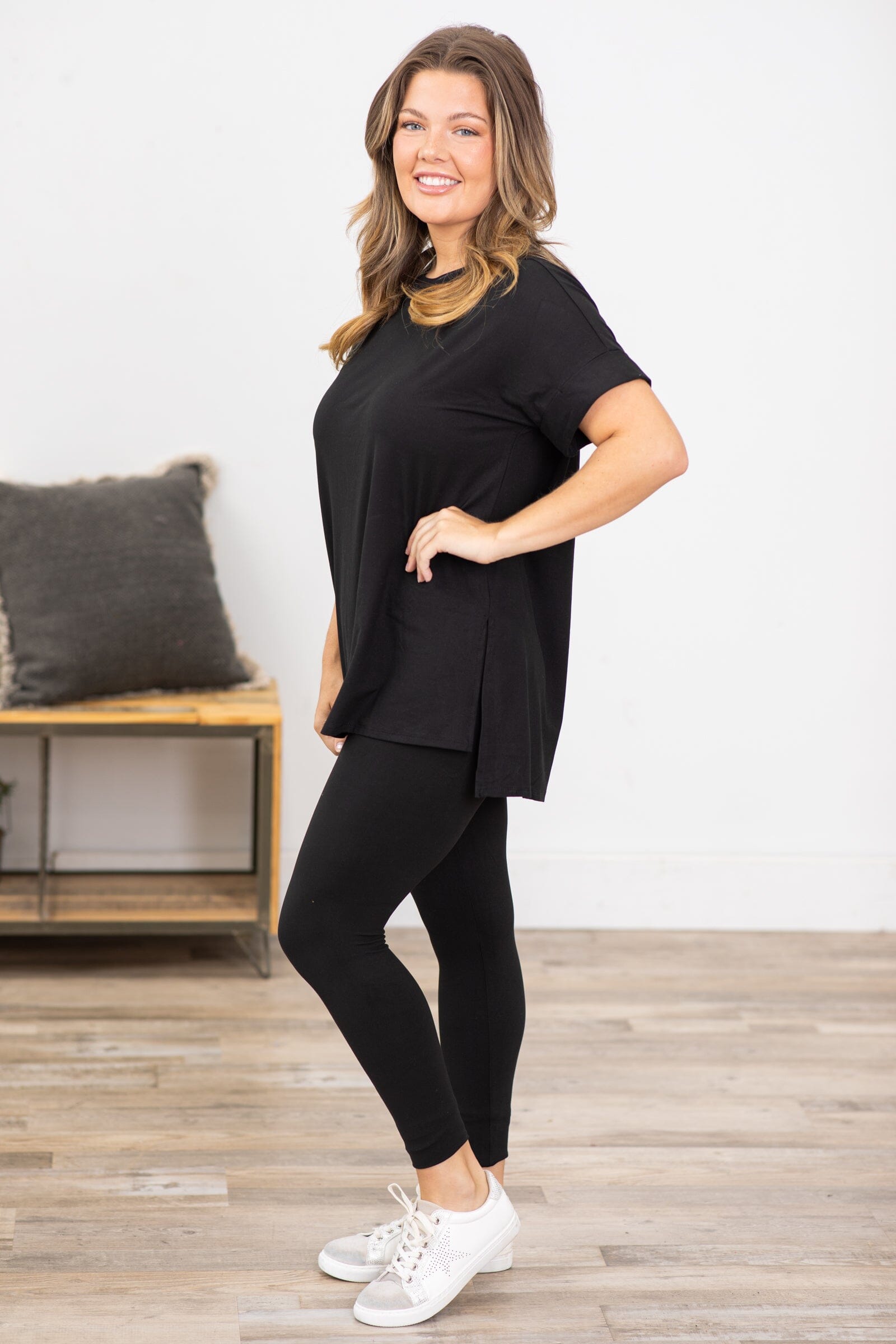 Black Short Sleeve Top and Legging Set - Filly Flair