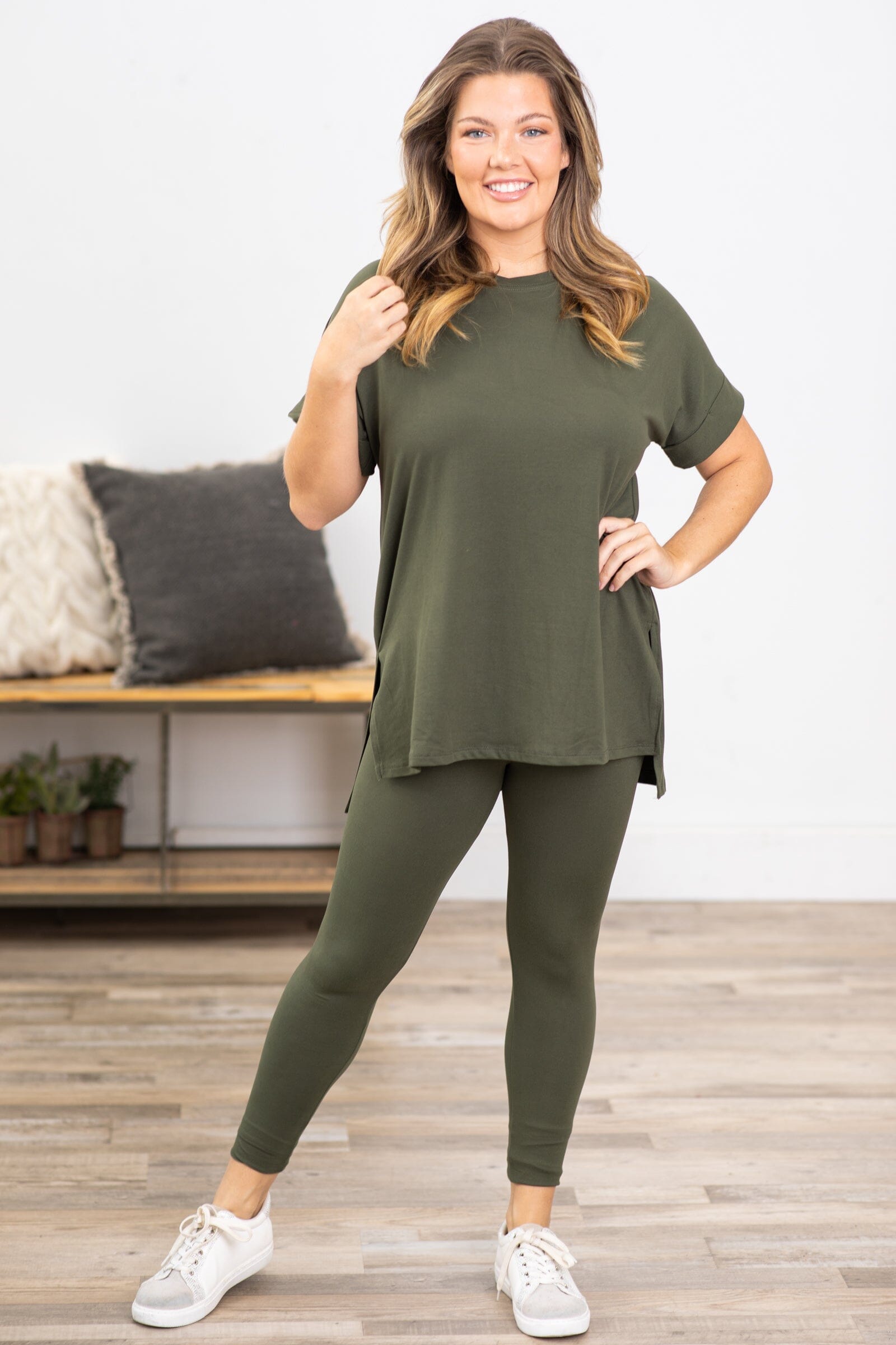 Olive Short Sleeve Top and Legging Set - Filly Flair