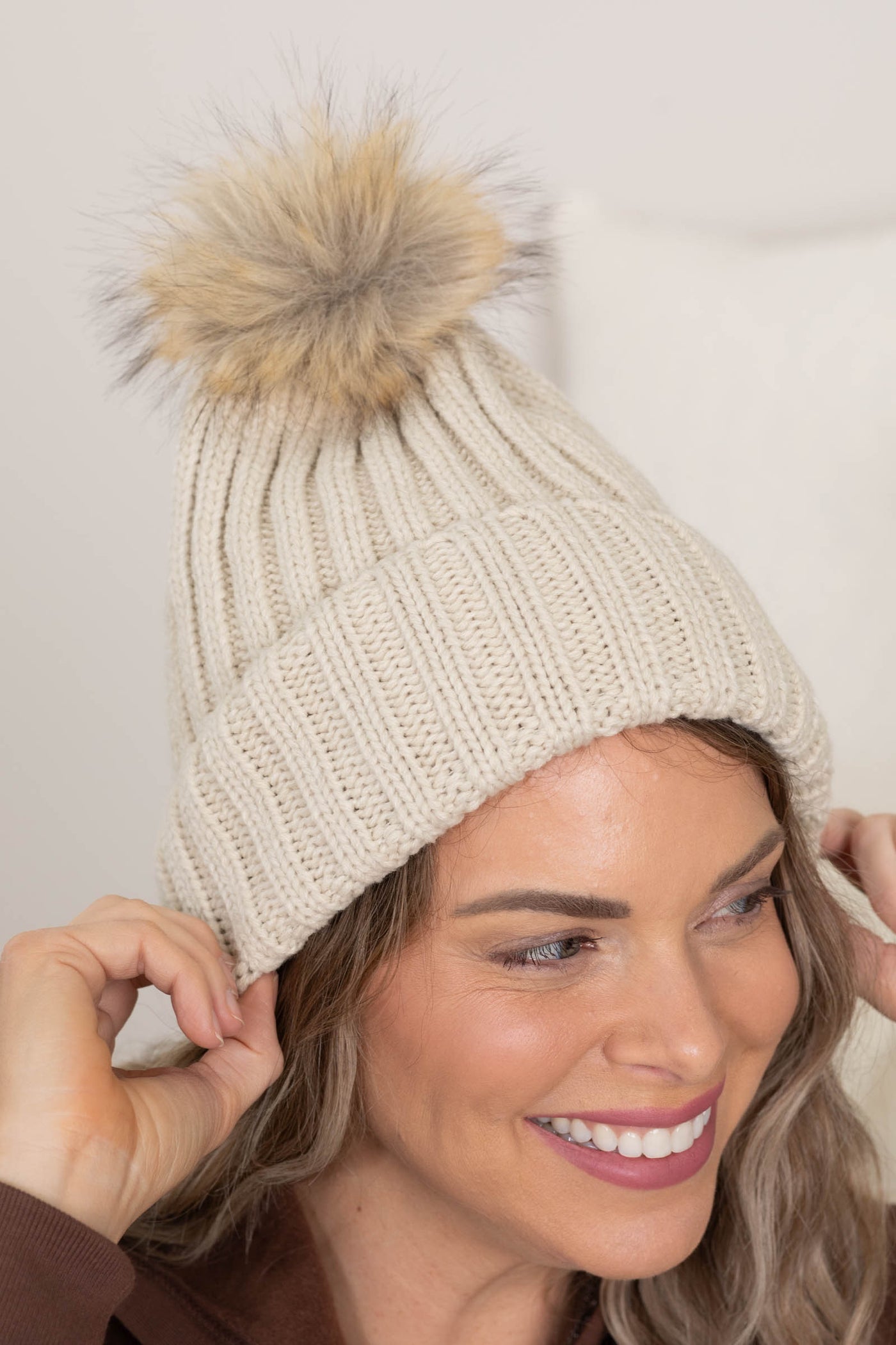 Ribbed Knitted Pom Pom Beanies