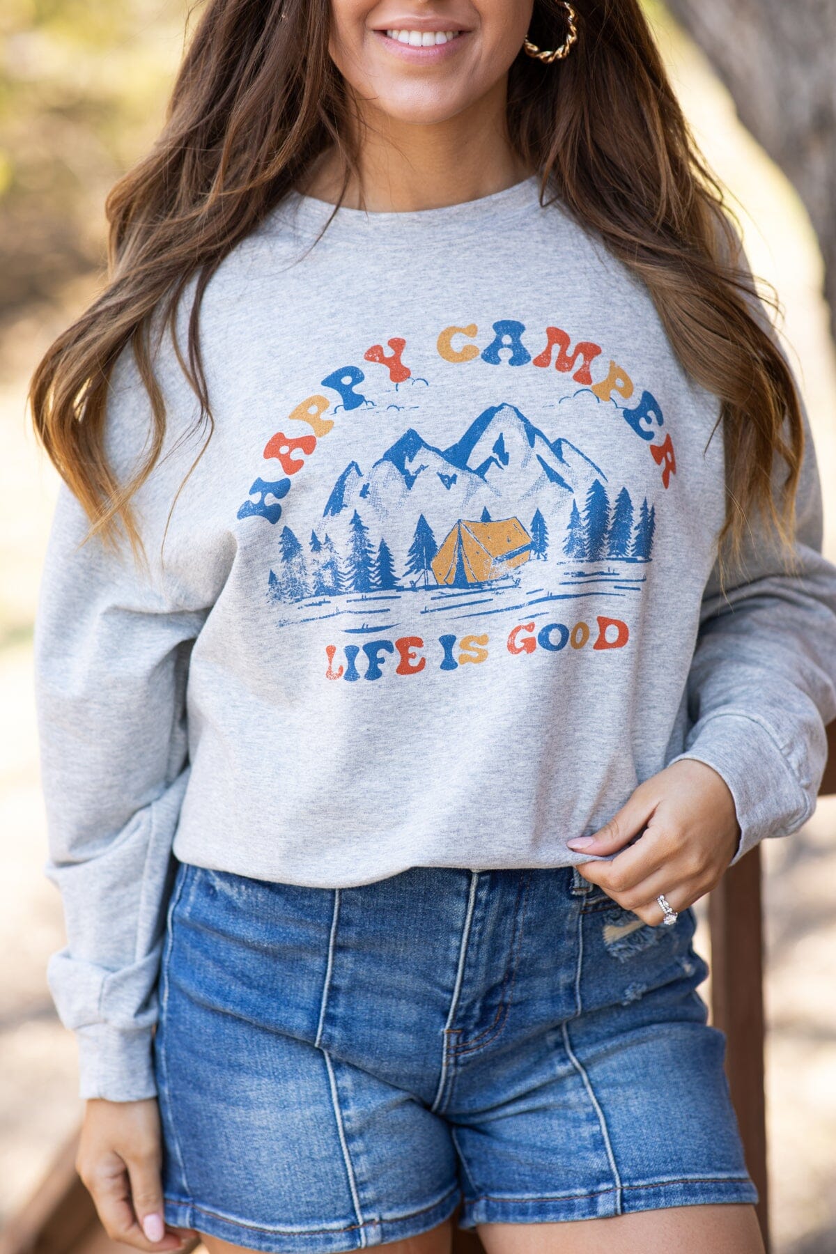 Heather Grey Happy Camper Graphic Sweatshirt - Filly Flair