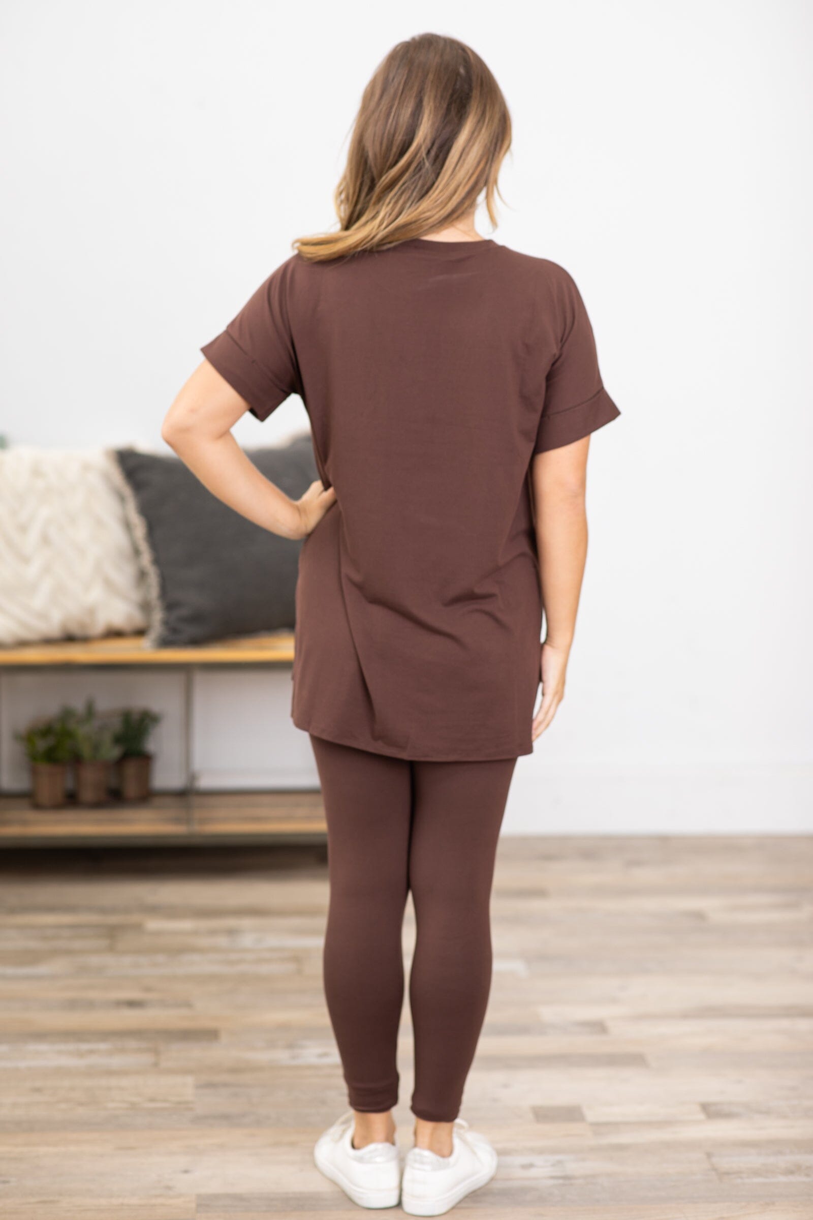 Brown Short Sleeve Top and Legging Set - Filly Flair