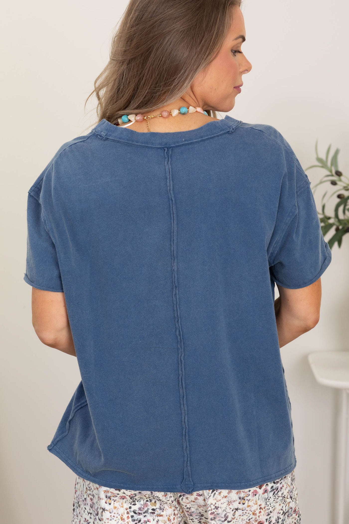 Washed V- Neck Oversized Knit Tee