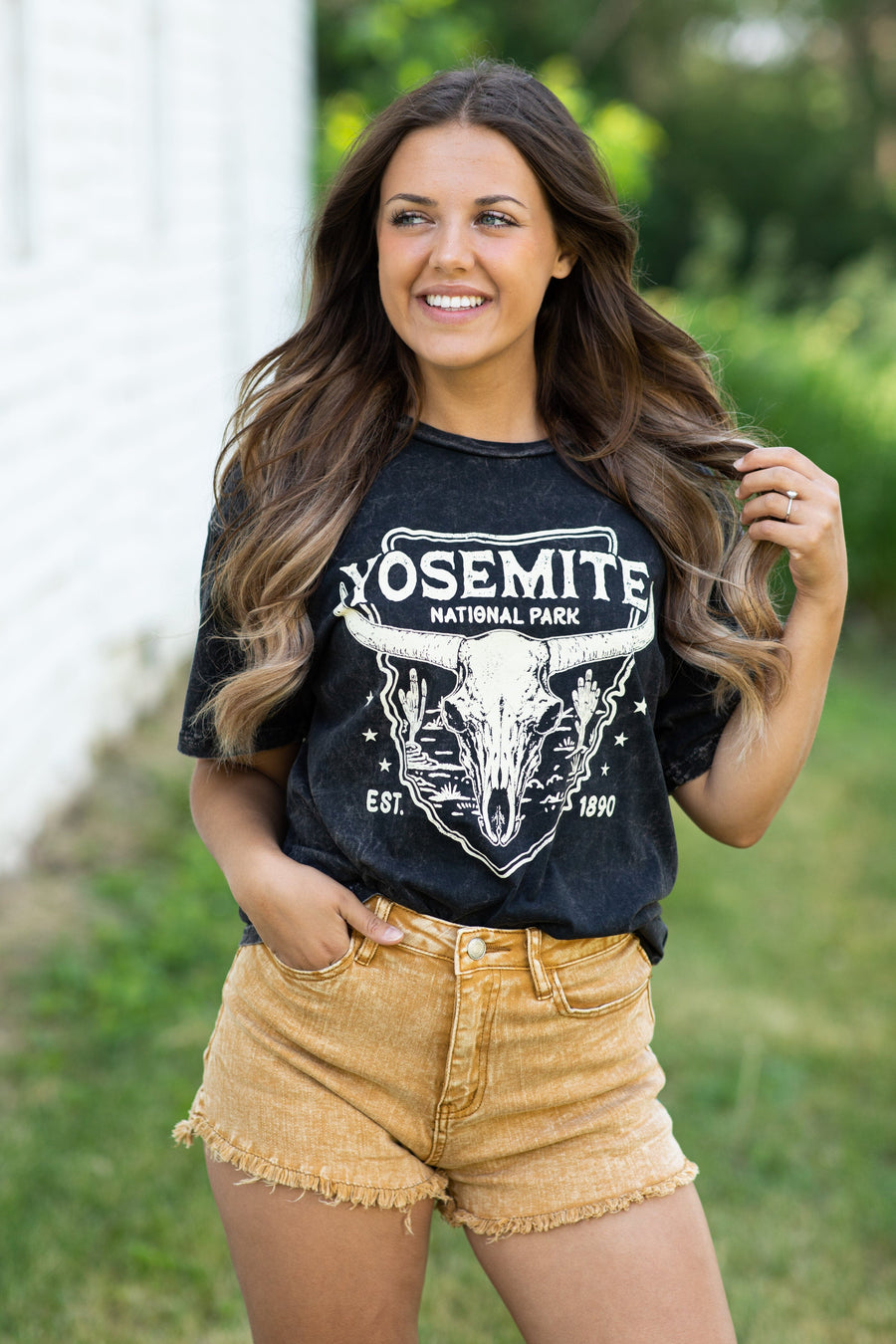 Black Washed Yosemite Park Graphic Tee - Filly Flair