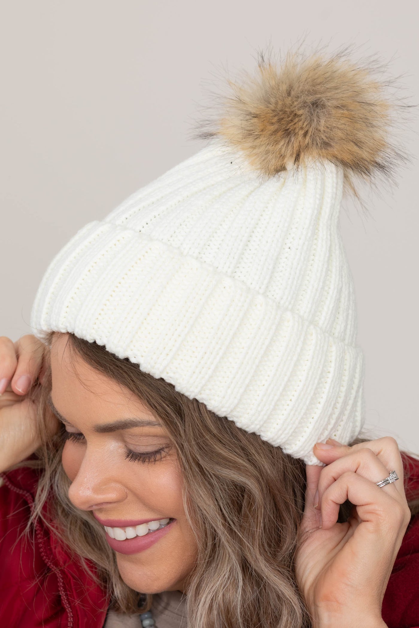 Ribbed Knitted Pom Pom Beanies