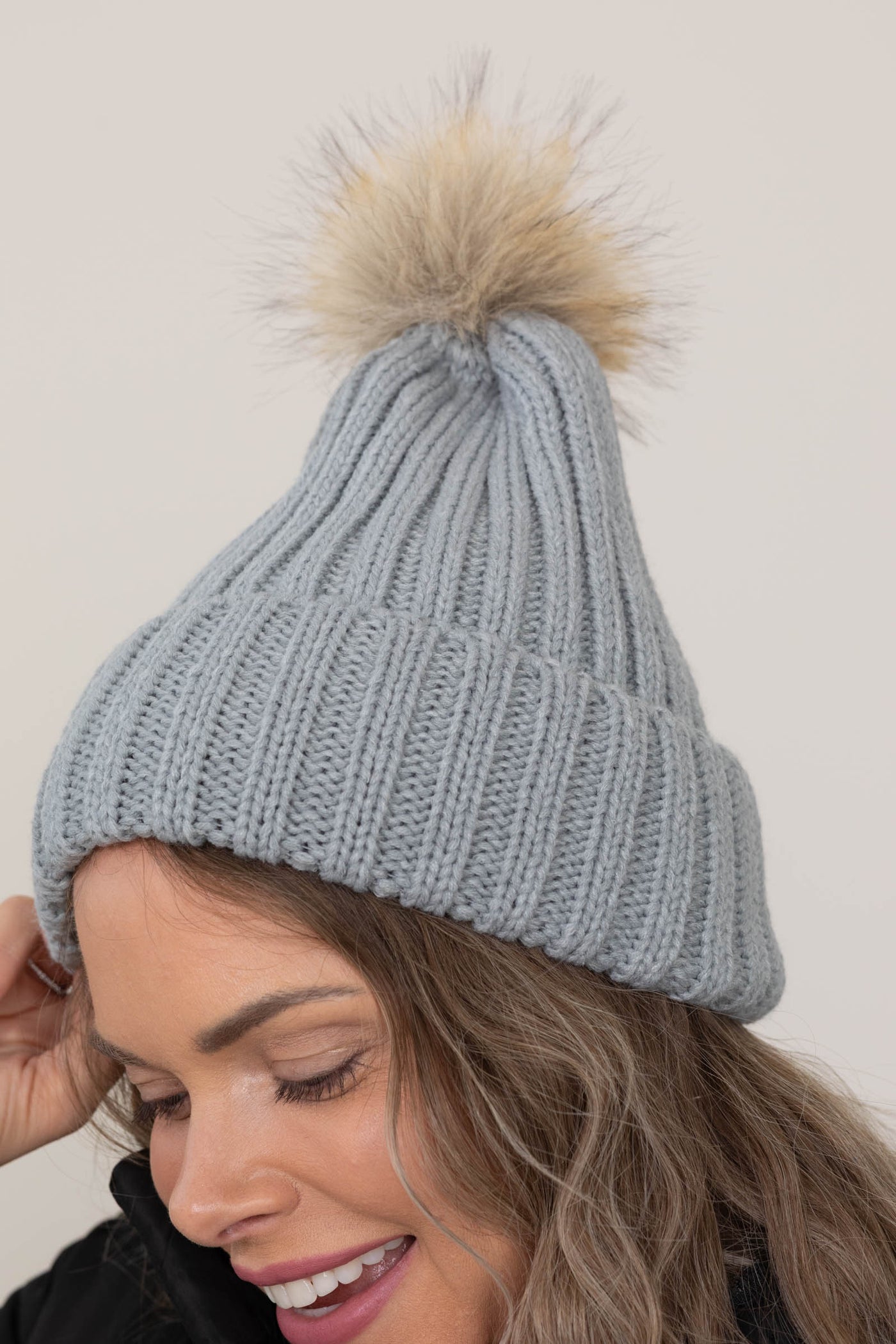 Ribbed Knitted Pom Pom Beanies
