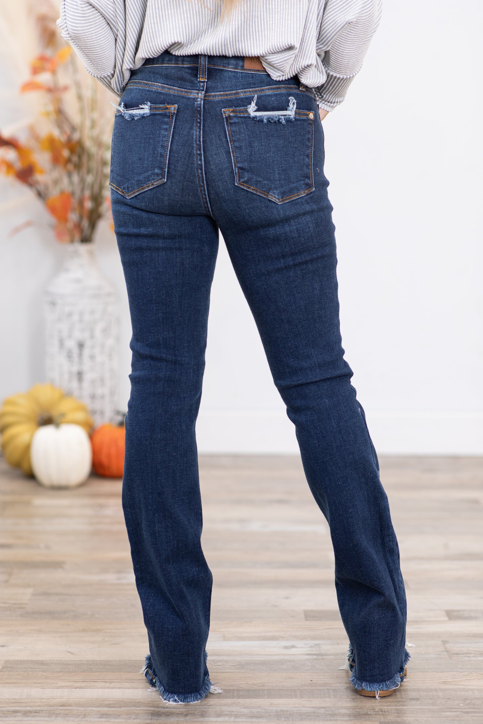 Judy Blue Vintage Wash Fray Hem Bootcut Jeans