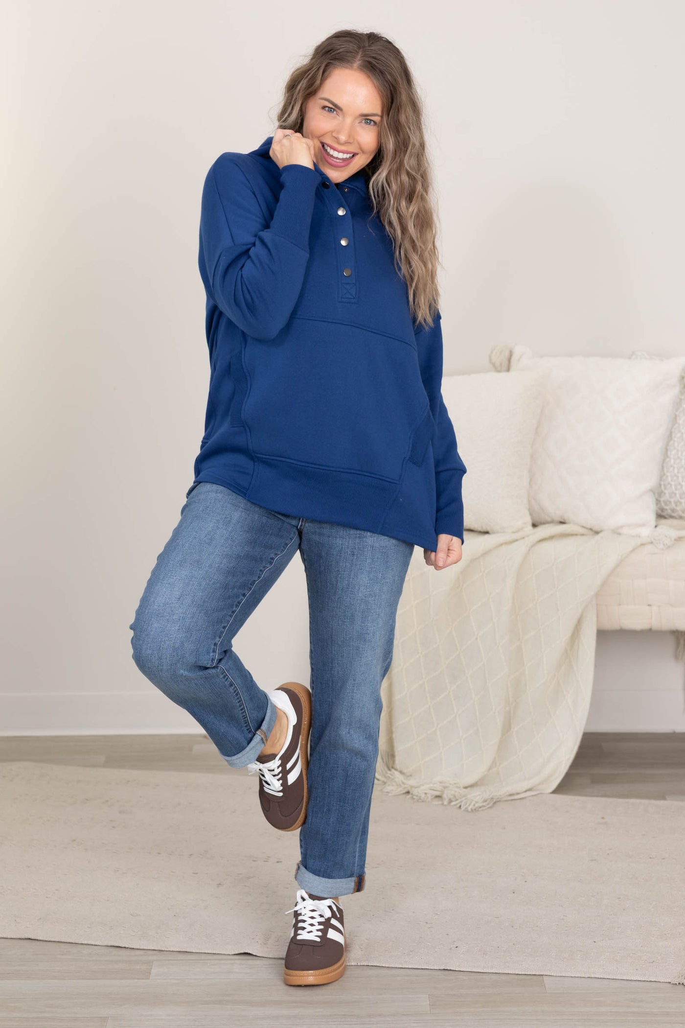 Fleece Half Snap Button Hooded Sweatshirts