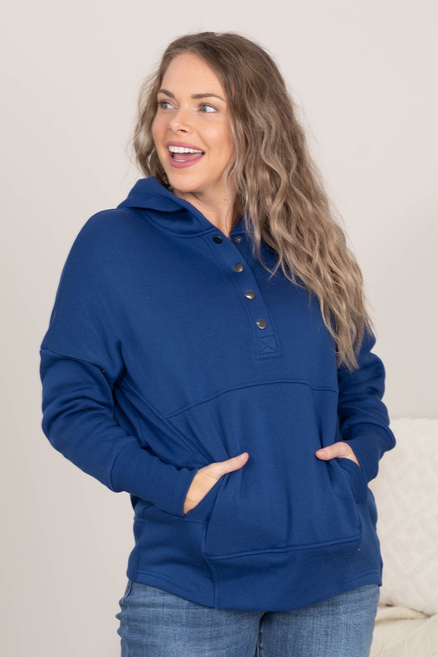 Fleece Half Snap Button Hooded Sweatshirts