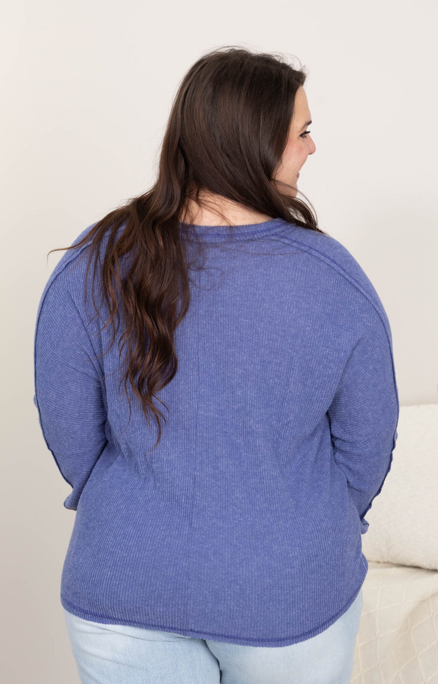 Brushed Ribbed Hacci Round Neck Knit Tops