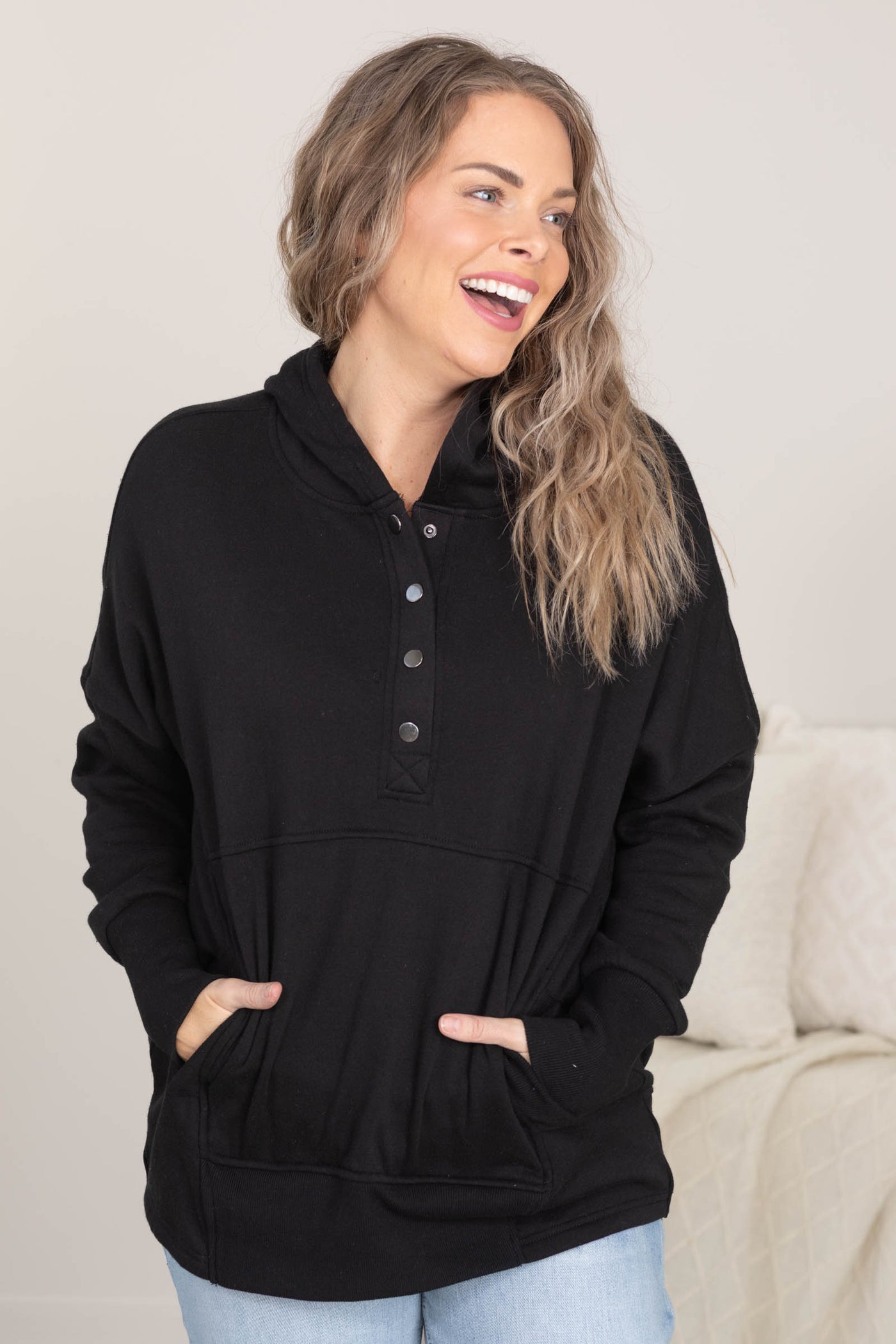 Fleece Half Snap Button Hooded Sweatshirts