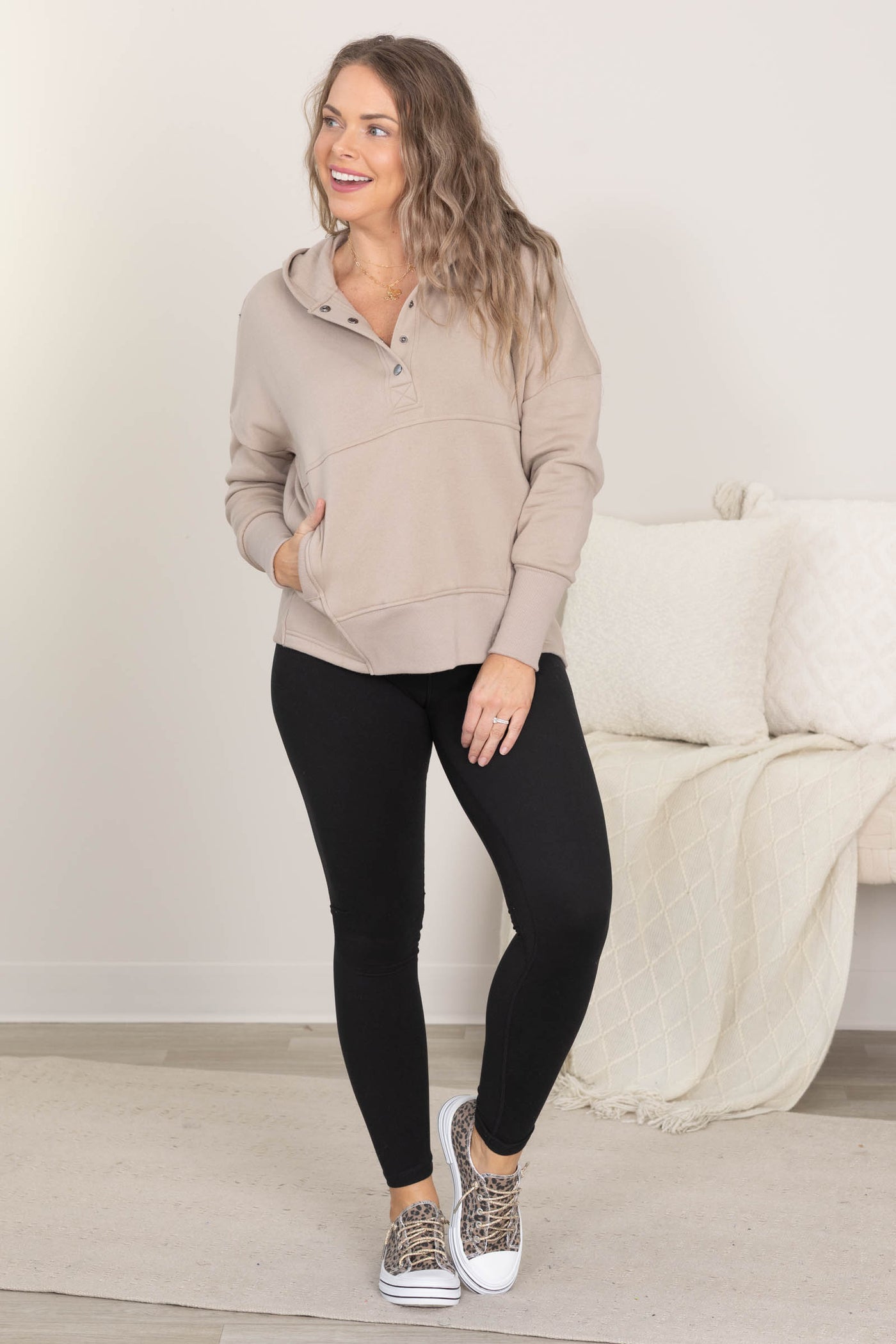 Fleece Half Snap Button Hooded Sweatshirts