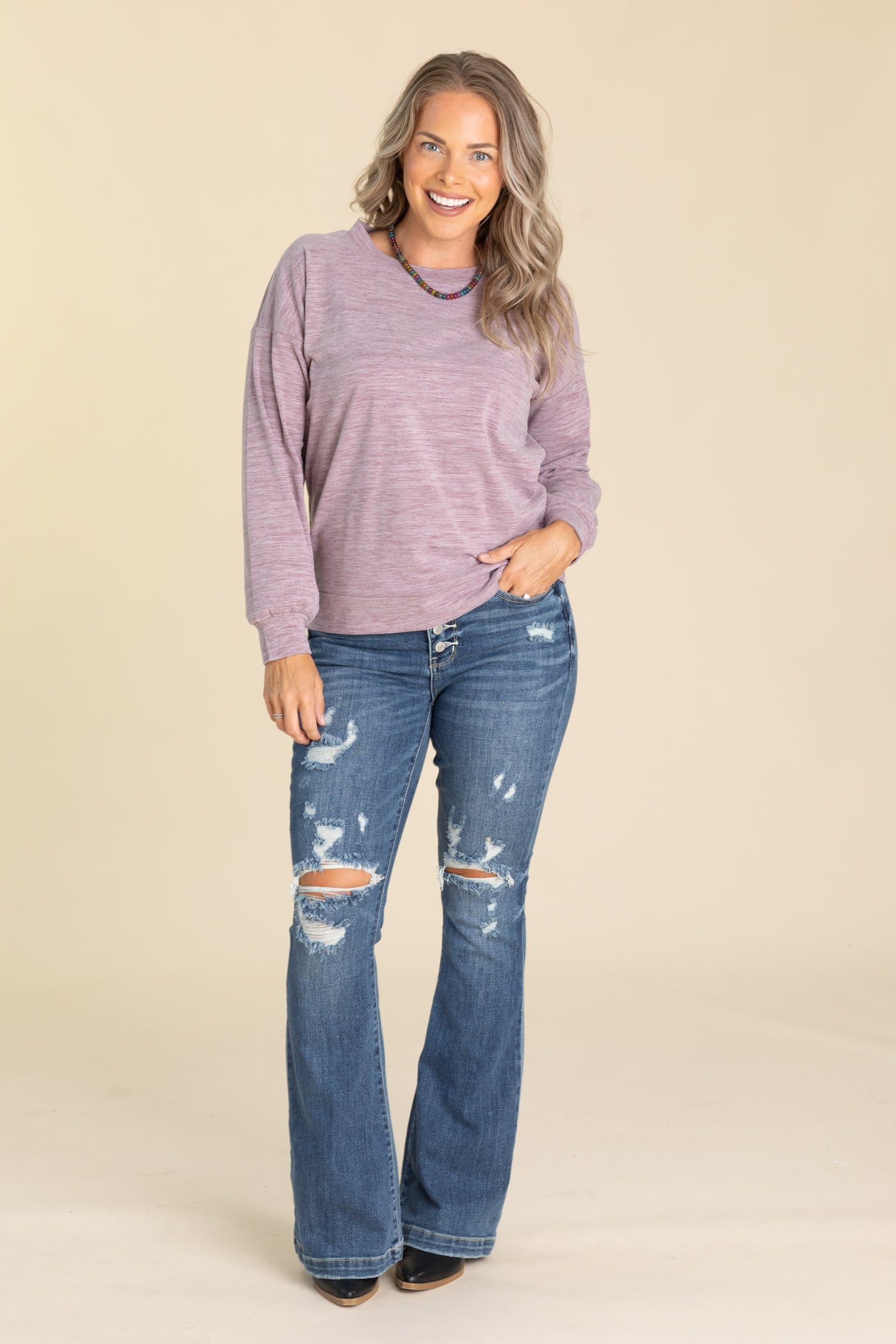 Space Dyed Micro Brushed Knit Tops