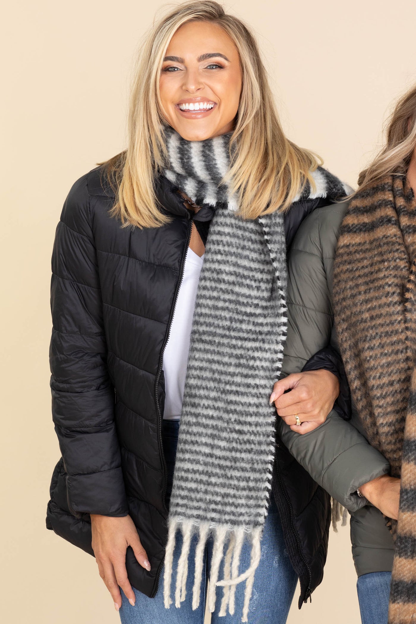 Stripe Cozy Scarfs With Fringe