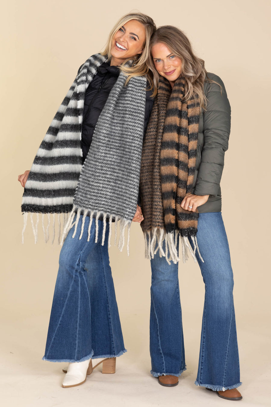 Stripe Cozy Scarfs With Fringe