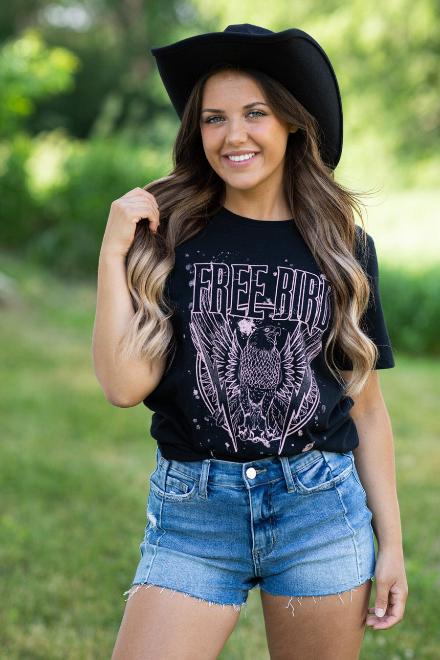 Black and Pink Free Bird Graphic Tee - Filly Flair